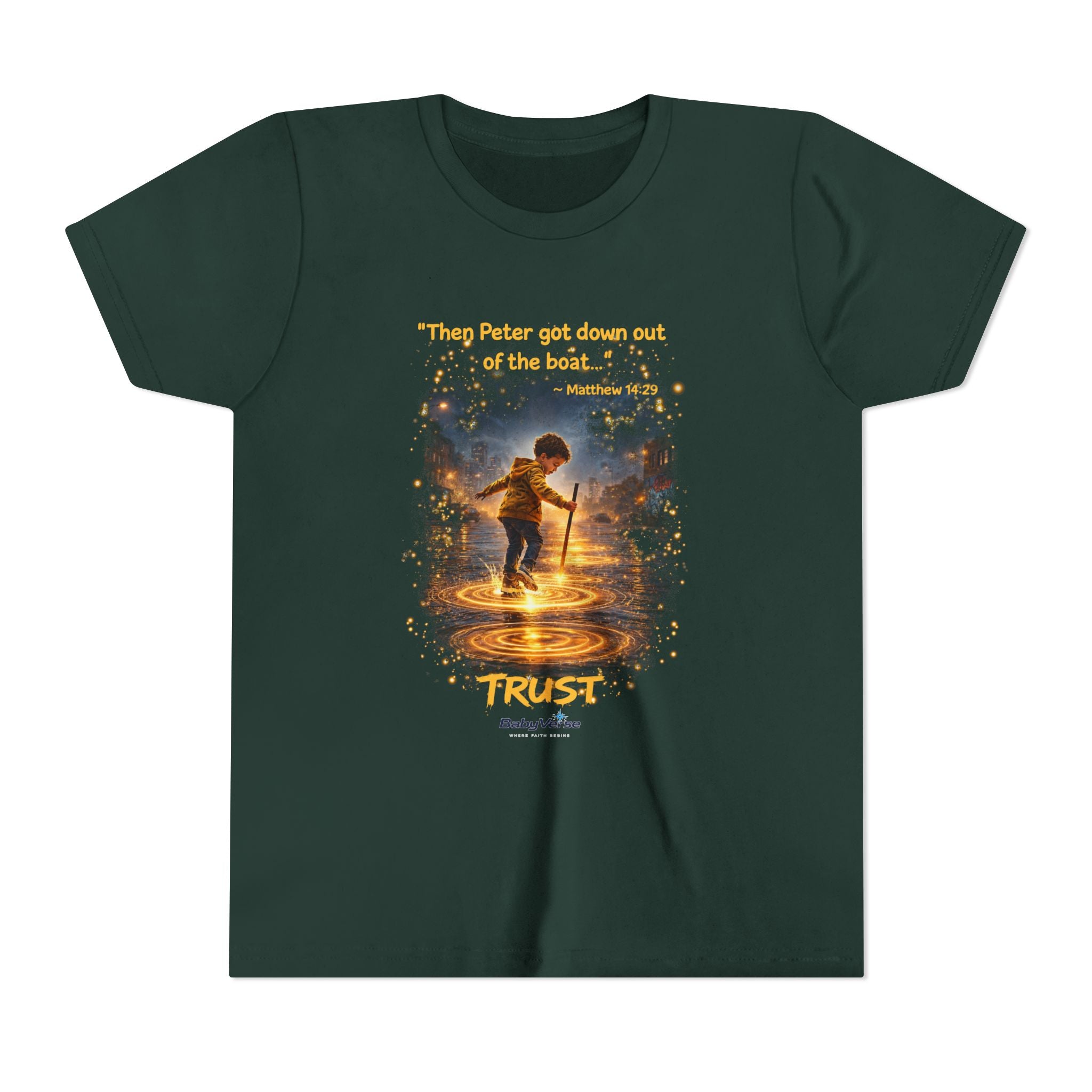 Youth Christian T-Shirt “Trust” | Matthew 14:29 Faith Kids Shirt | Inspirational Youth Tee
