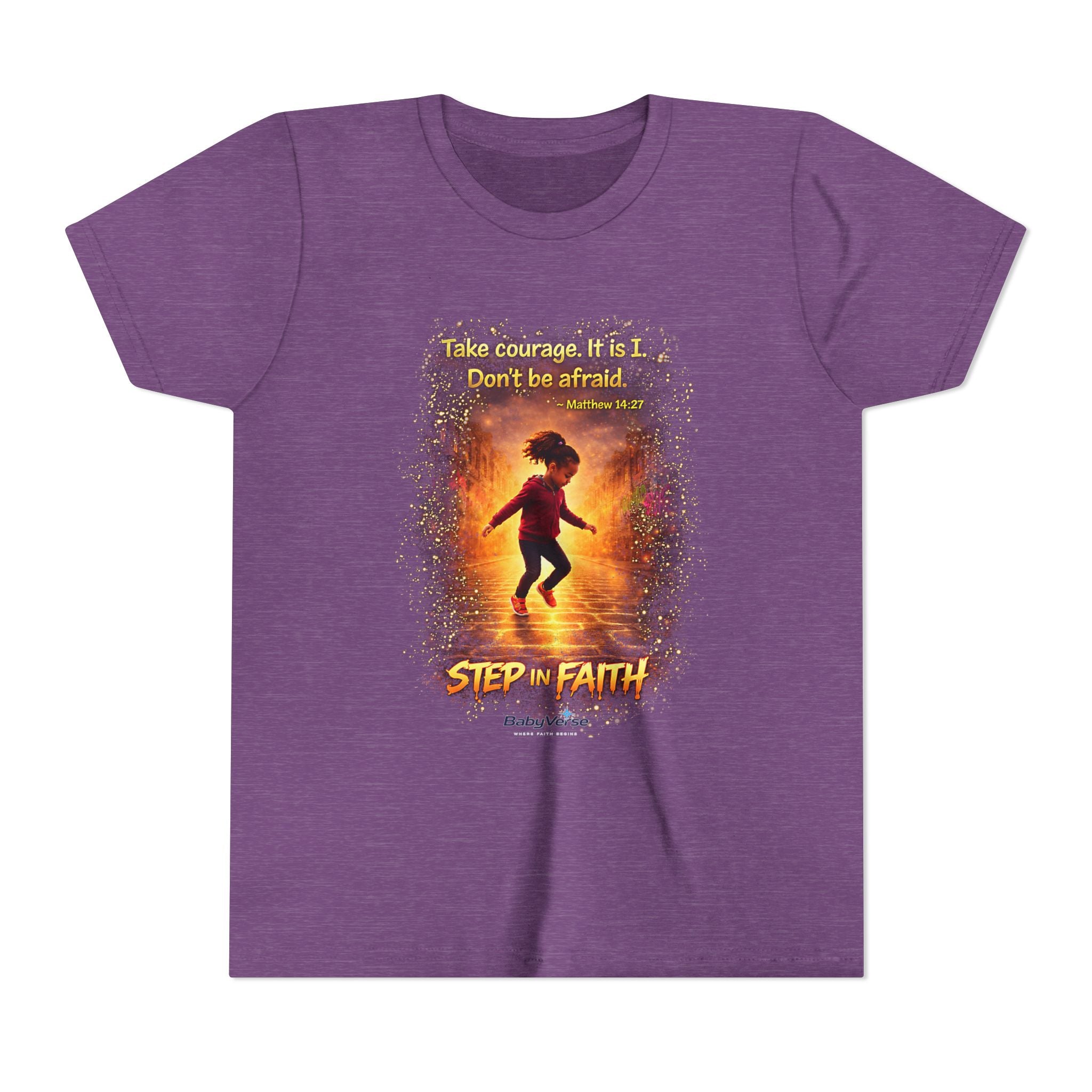 Youth Christian T-Shirt “Step in Faith” | Matthew 14:27 Kids Faith Shirt | Inspirational Bible Verse Youth Tee