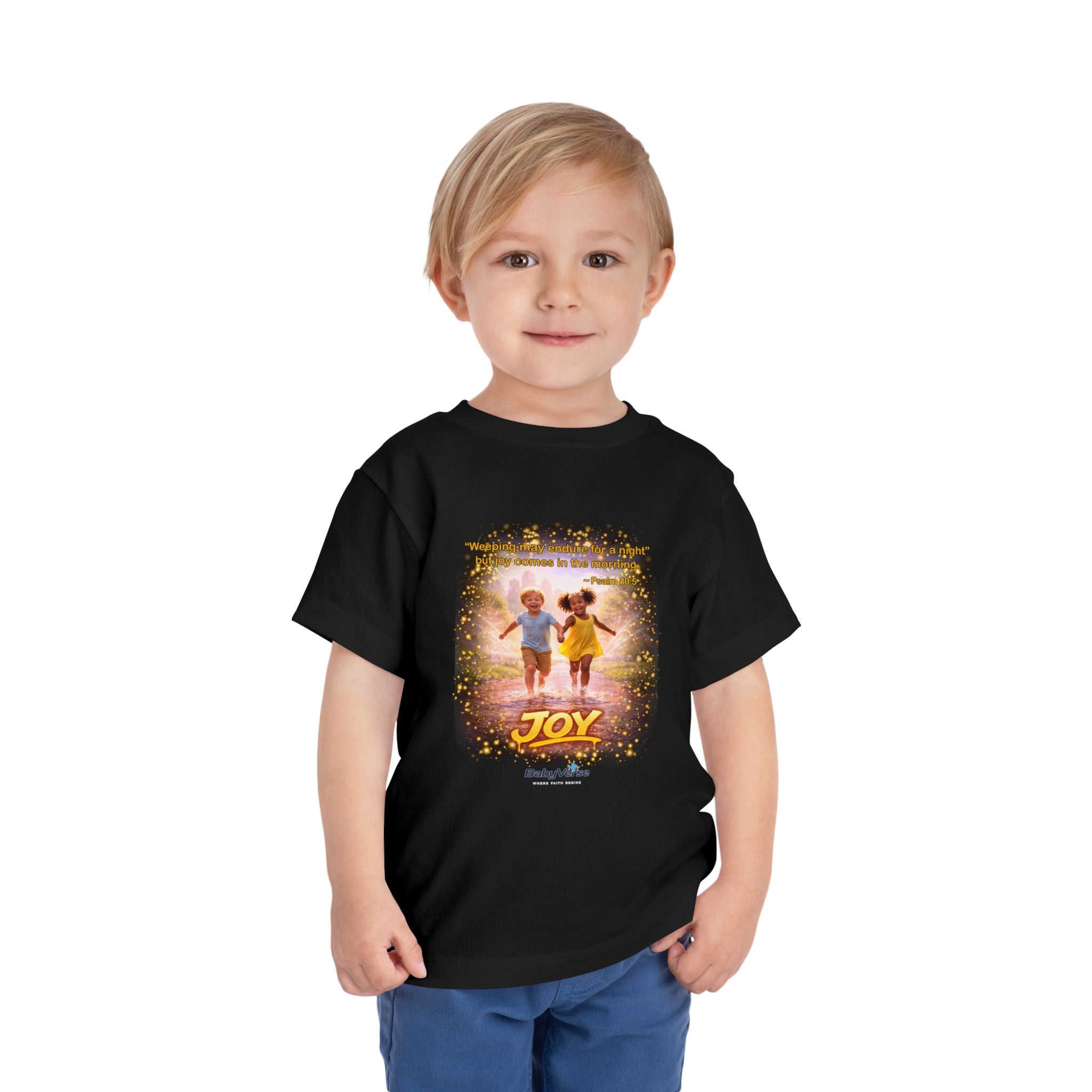 Toddler Tee — “Joy” Inspirational Christian Tee | Psalm 30:5 Bible Verse Faith Shirt for Kids