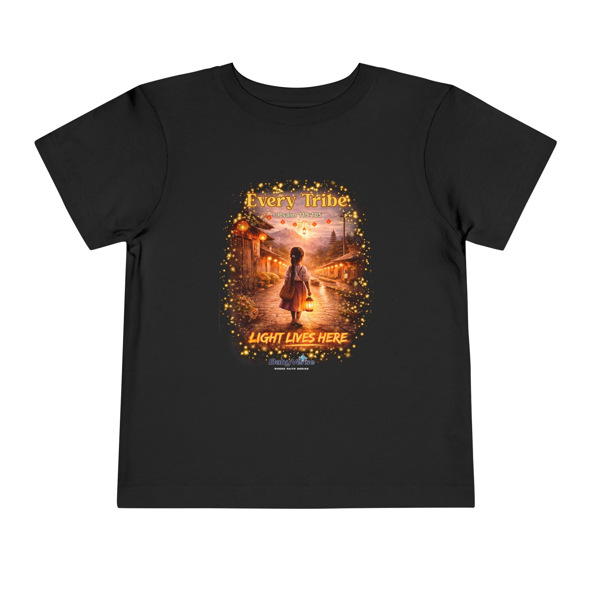 Toddler Tee — “Light Lives Here” Inspirational Christian Tee | Psalm 119:105 Faith Shirt for Kids
