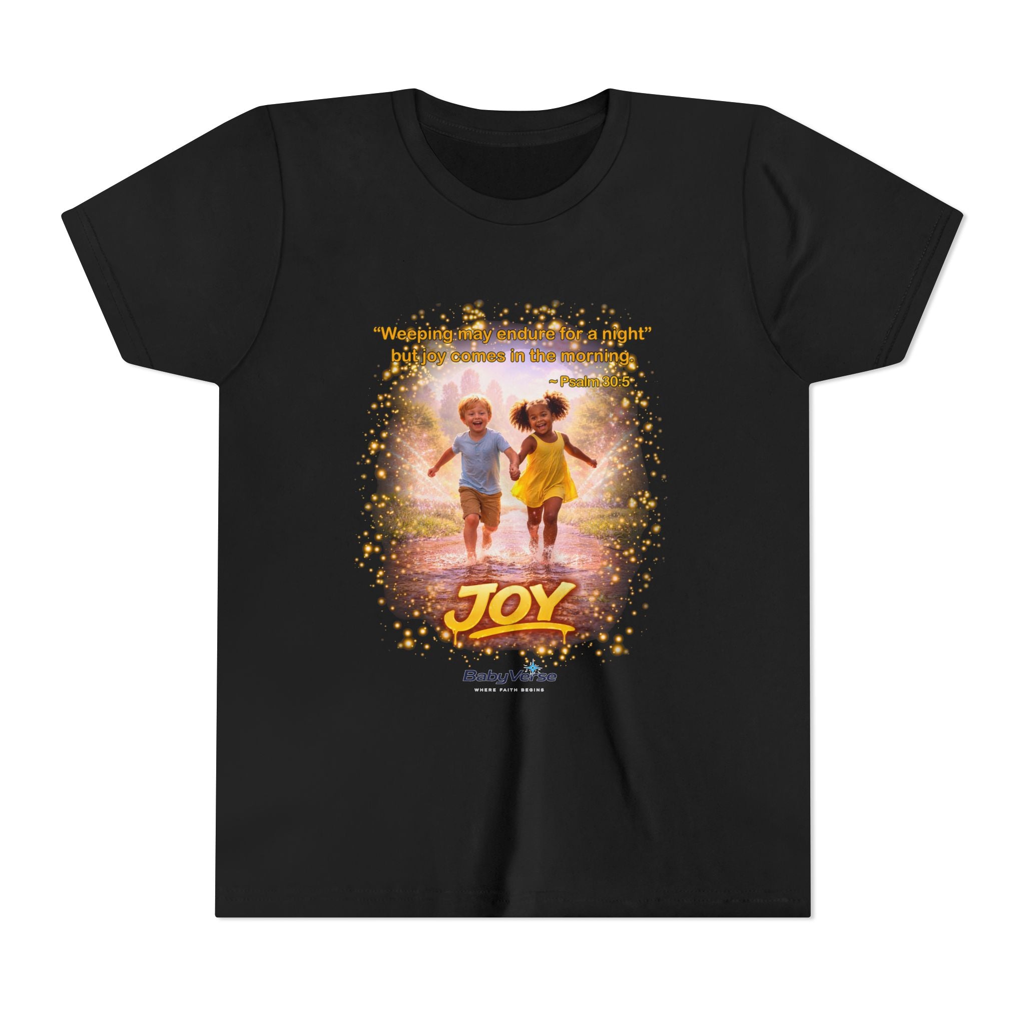 Youth Christian T-Shirt “Joy” | Psalm 30:5 Faith Kids Shirt | Inspirational Bible Verse Youth Tee