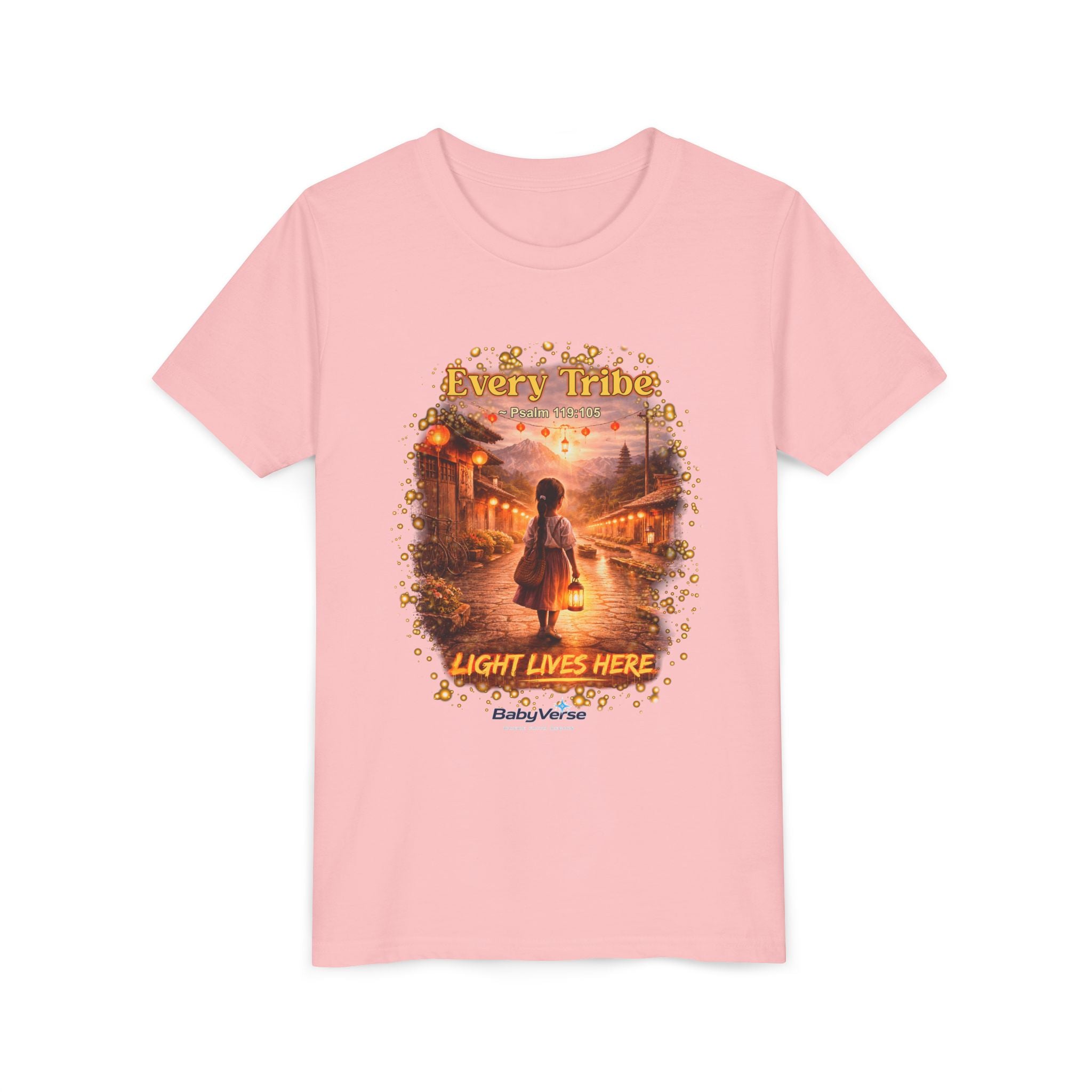 Youth Christian T-Shirt “Light Lives Here” | Psalm 119:105 Faith Kids Shirt | Inspirational Youth Tee