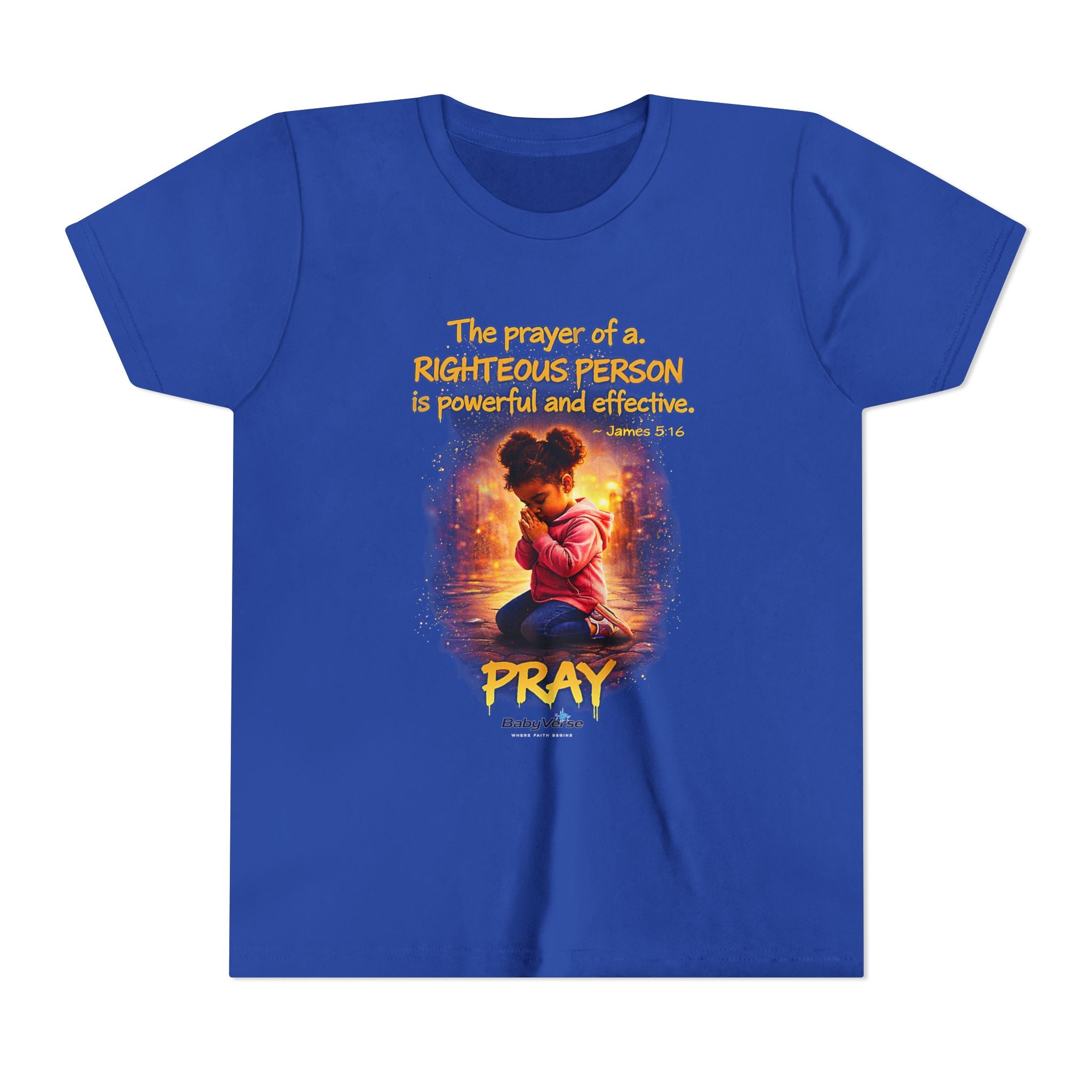 Youth Christian T-Shirt “Pray” | James 5:16 Faith Kids Shirt | Inspirational Youth Tee