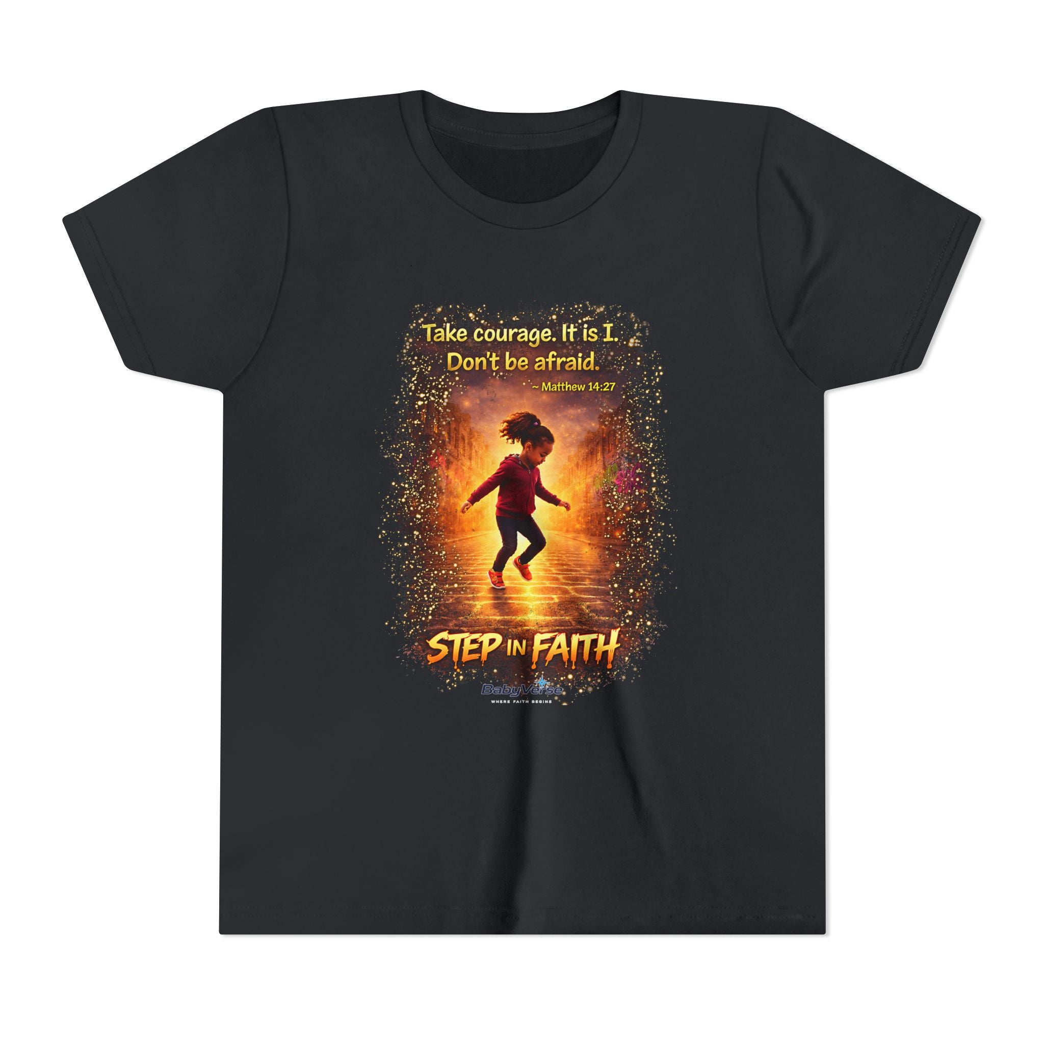 Youth Christian T-Shirt “Step in Faith” | Matthew 14:27 Kids Faith Shirt | Inspirational Bible Verse Youth Tee
