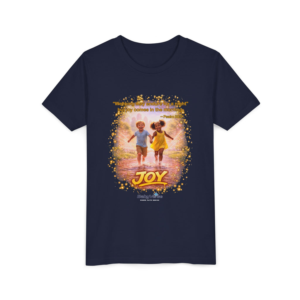 Youth Christian T-Shirt “Joy” | Psalm 30:5 Faith Kids Shirt | Inspirational Bible Verse Youth Tee