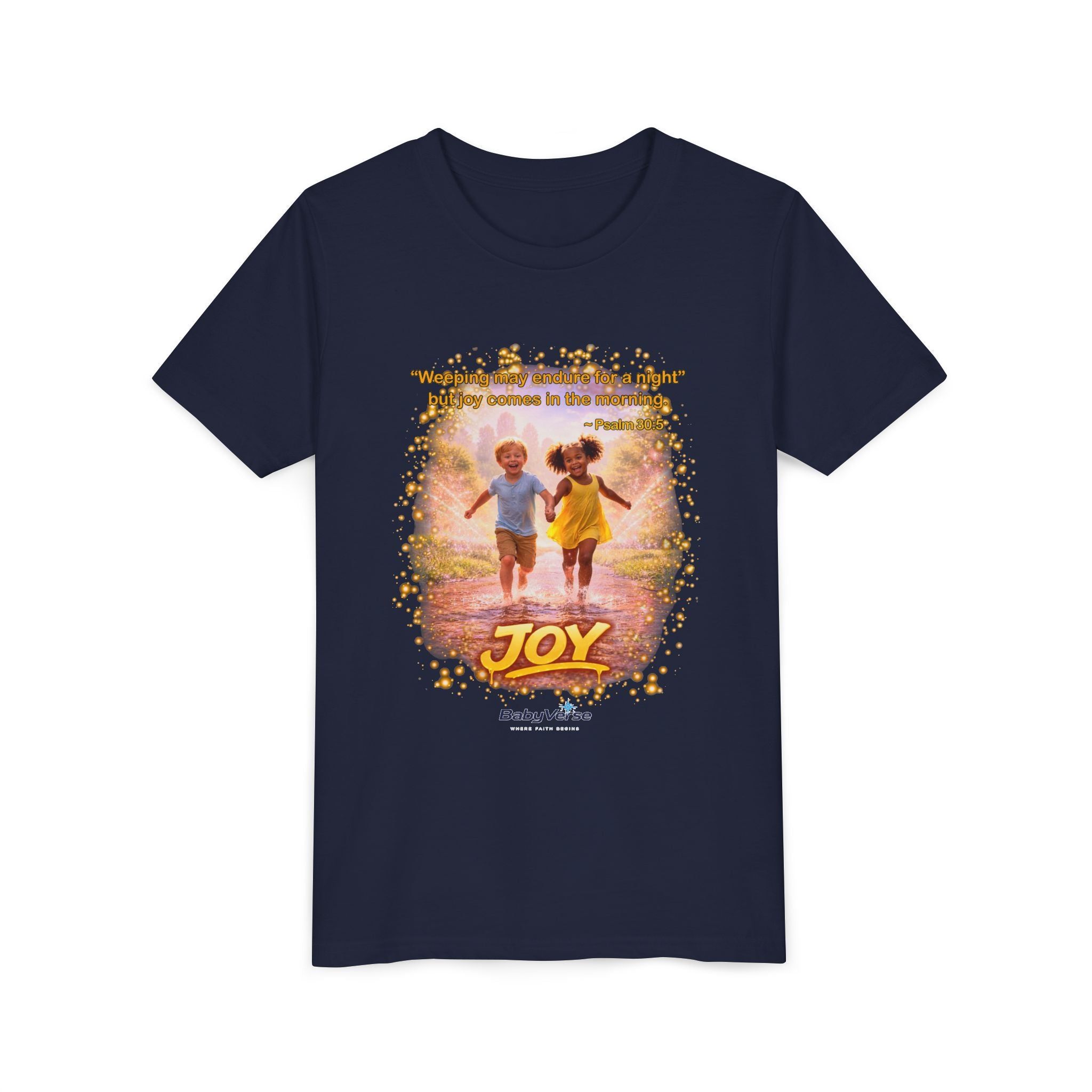Youth Christian T-Shirt “Joy” | Psalm 30:5 Faith Kids Shirt | Inspirational Bible Verse Youth Tee
