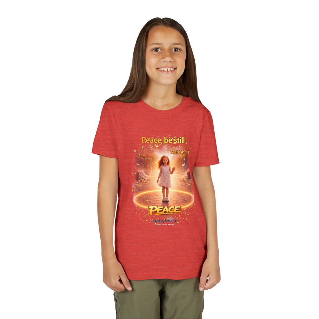 Youth Christian T-Shirt “Peace Be Still” | Mark 4:39 Kids Faith Shirt | Bible Verse Youth Tee