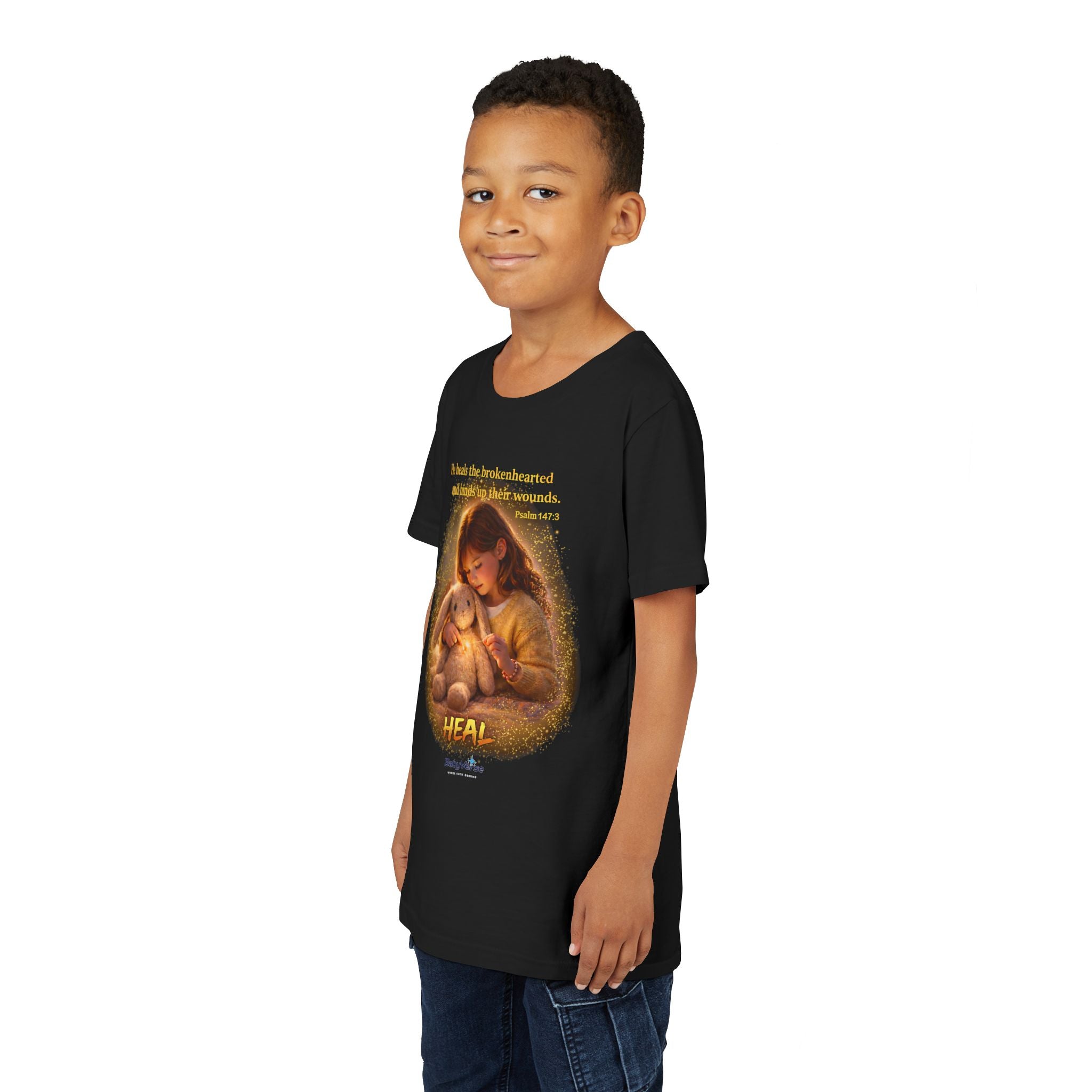 Youth Christian T-Shirt “Heal” | Psalm 148:3 Faith Based Kids Shirt | Inspirational Bible Verse Youth Tee