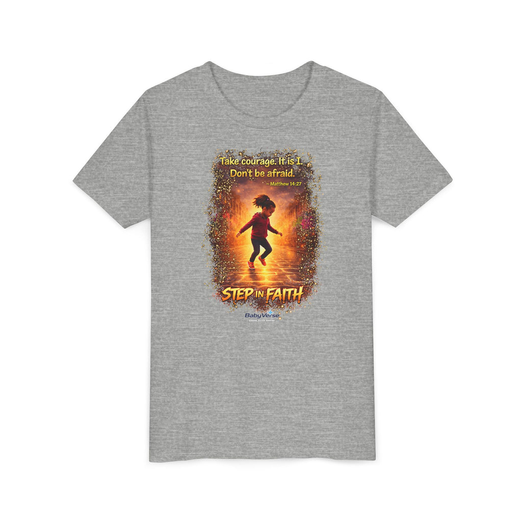 Youth Tee - 'Step Out in Faith' Inspirational Kids Christian Graphic Shirt
