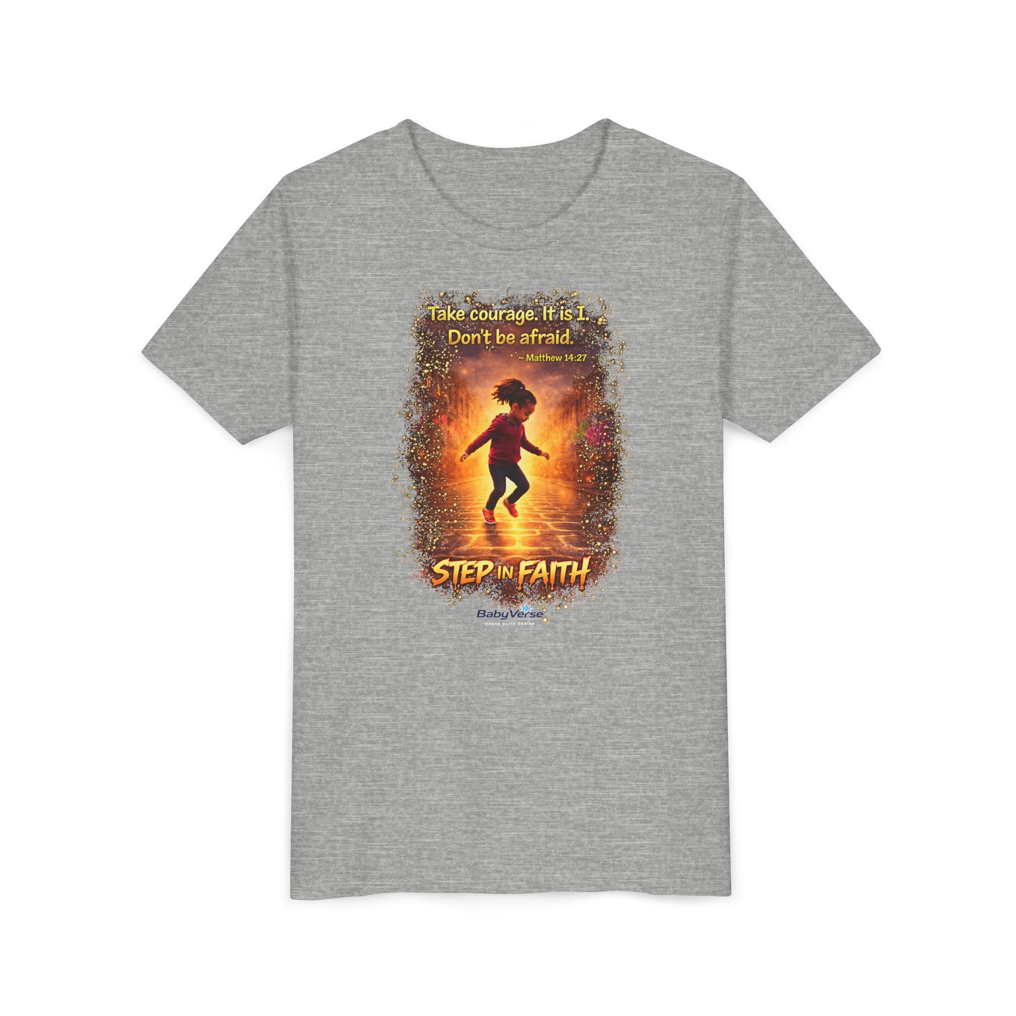 Youth Tee - 'Step Out in Faith' Inspirational Kids Christian Graphic Shirt
