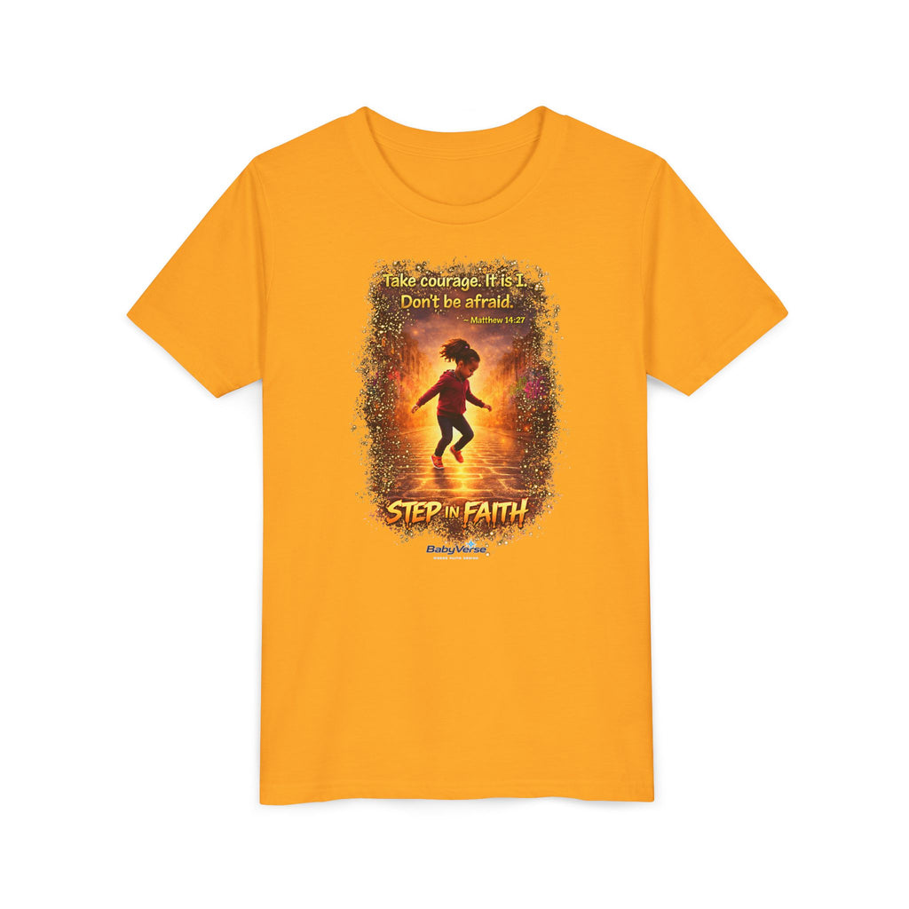 Youth Tee - 'Step Out in Faith' Inspirational Kids Christian Graphic Shirt