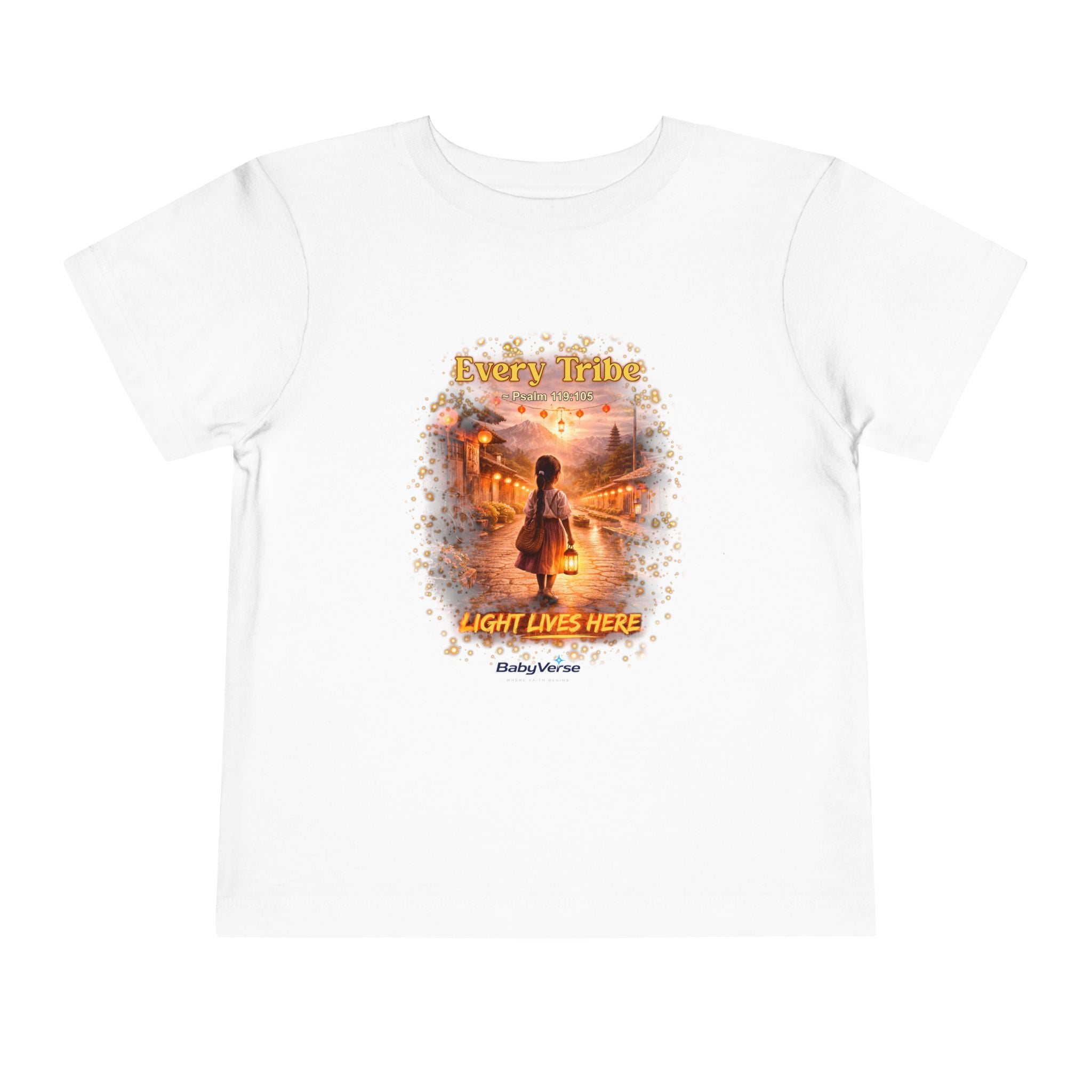 Toddler Tee — “Light Lives Here” Inspirational Christian Tee | Psalm 119:105 Faith Shirt for Kids