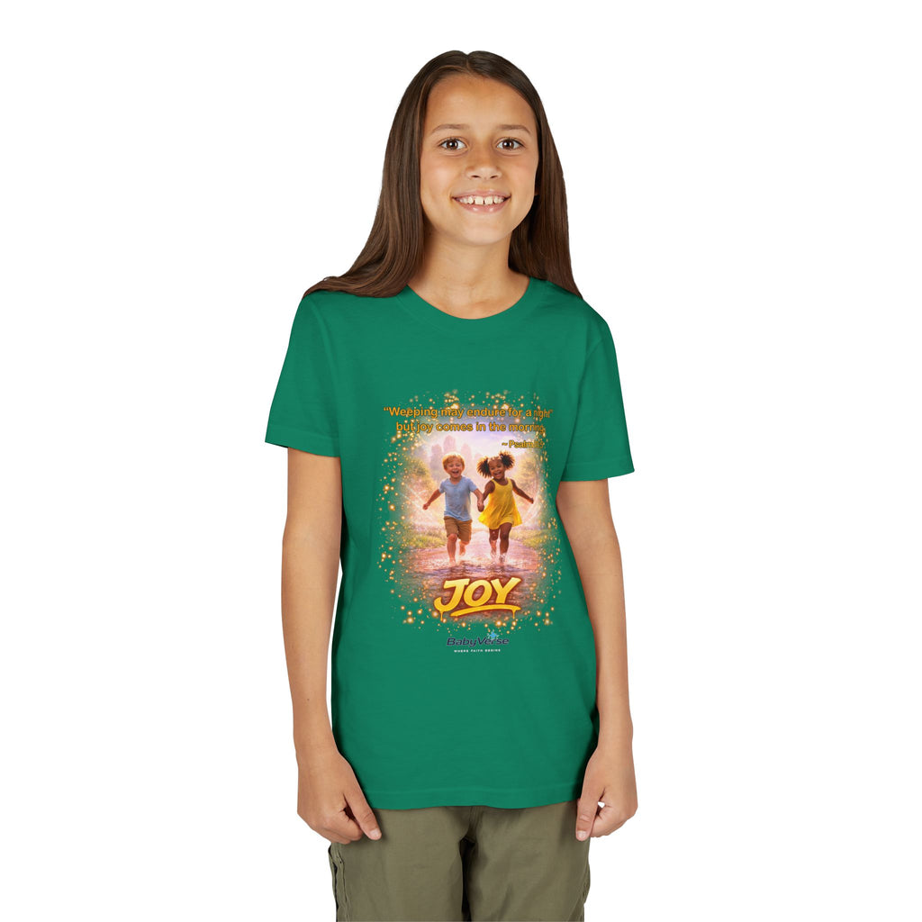 Youth Christian T-Shirt “Joy” | Psalm 30:5 Faith Kids Shirt | Inspirational Bible Verse Youth Tee