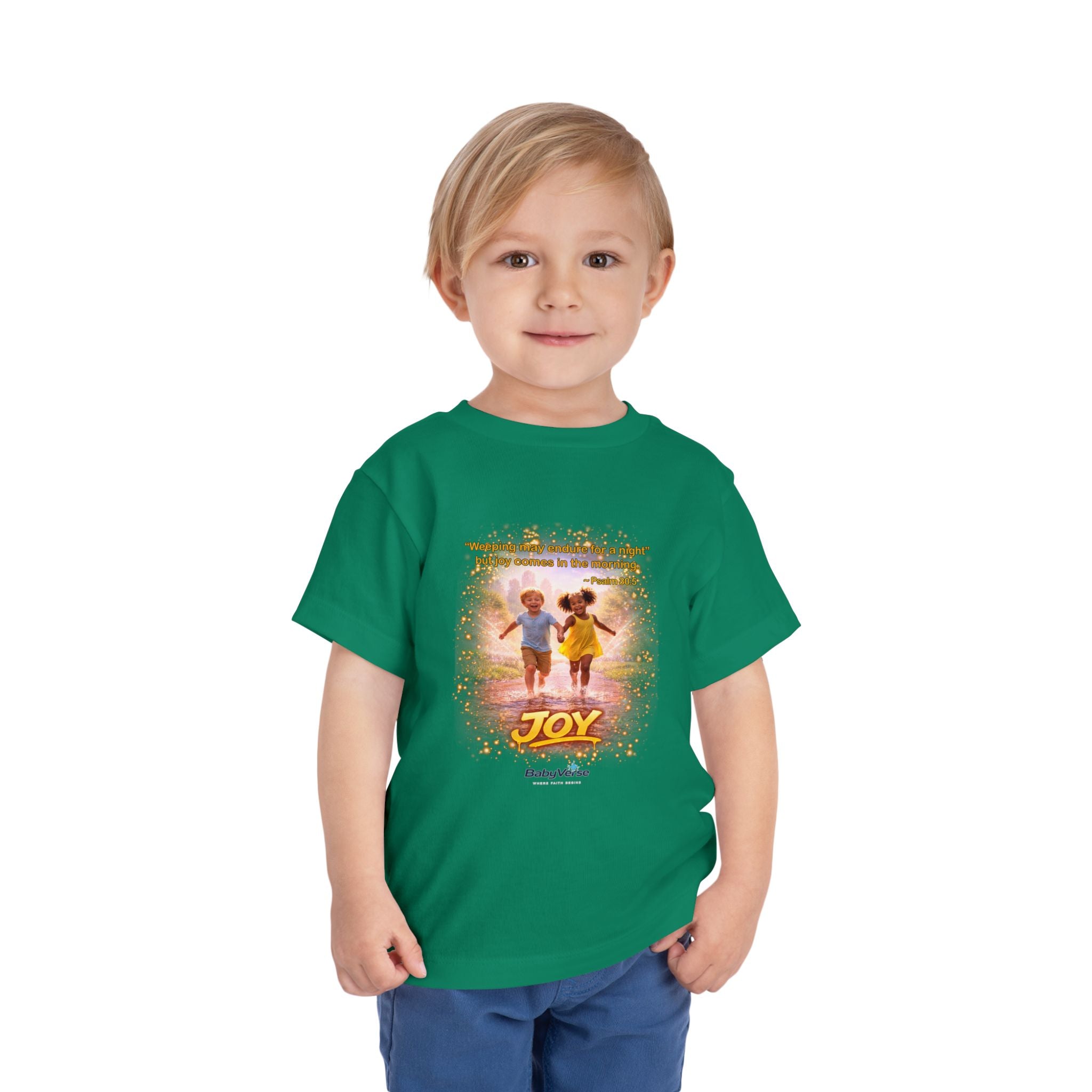 Toddler Tee — “Joy” Inspirational Christian Tee | Psalm 30:5 Bible Verse Faith Shirt for Kids
