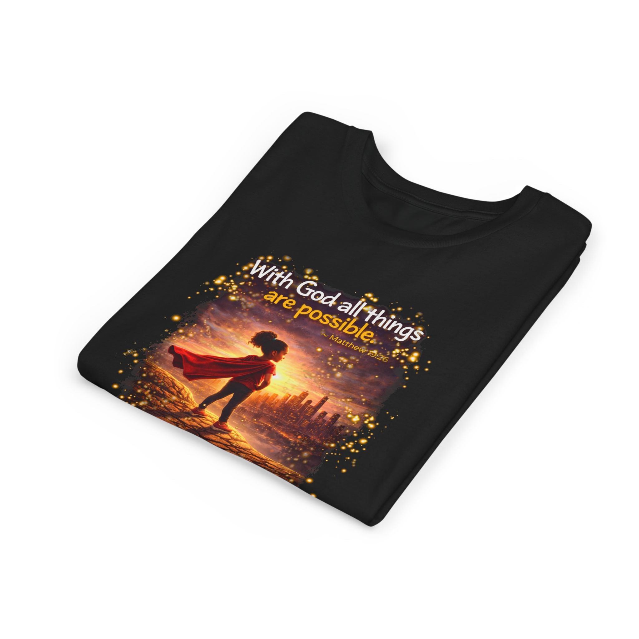 Youth Christian T-Shirt “Believe” | Matthew 19:26 Faith Kids Shirt | Inspirational Bible Verse Youth Tee