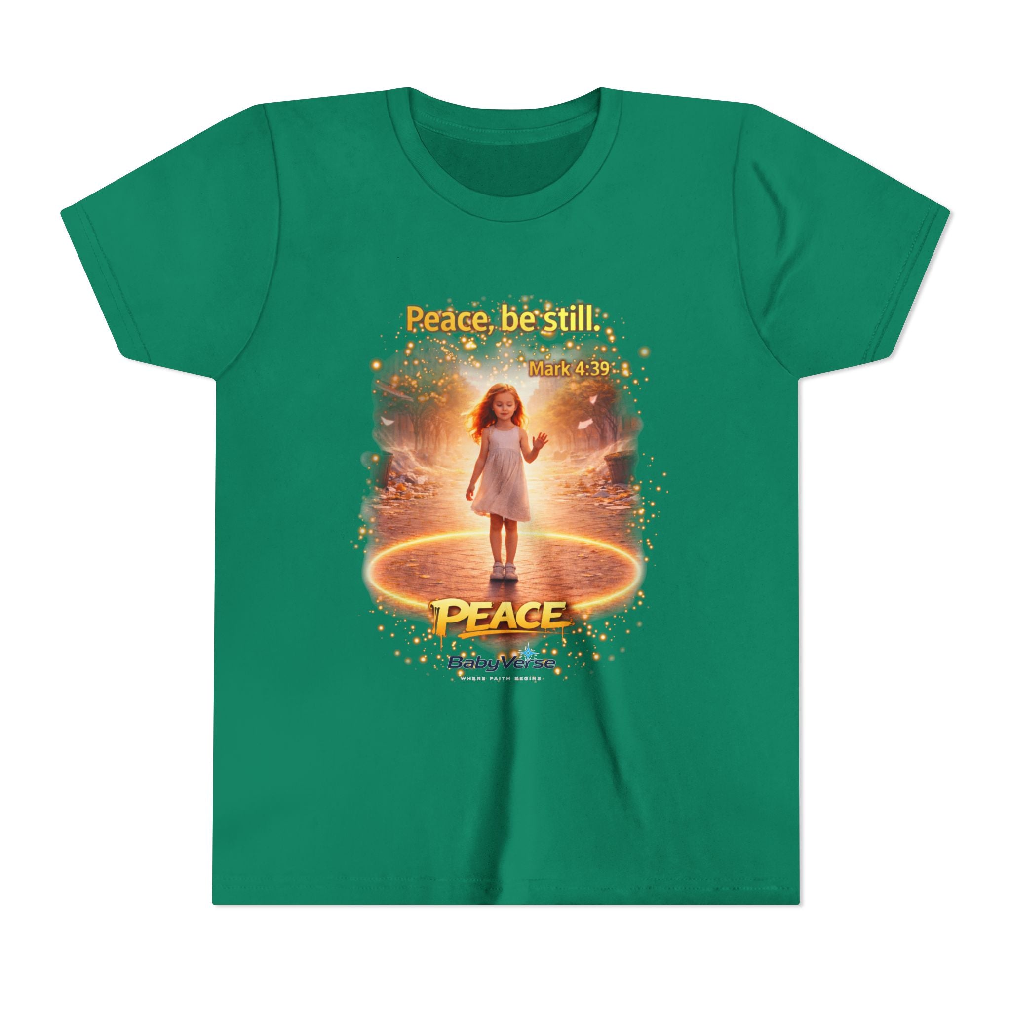 Youth Christian T-Shirt “Peace Be Still” | Mark 4:39 Kids Faith Shirt | Bible Verse Youth Tee