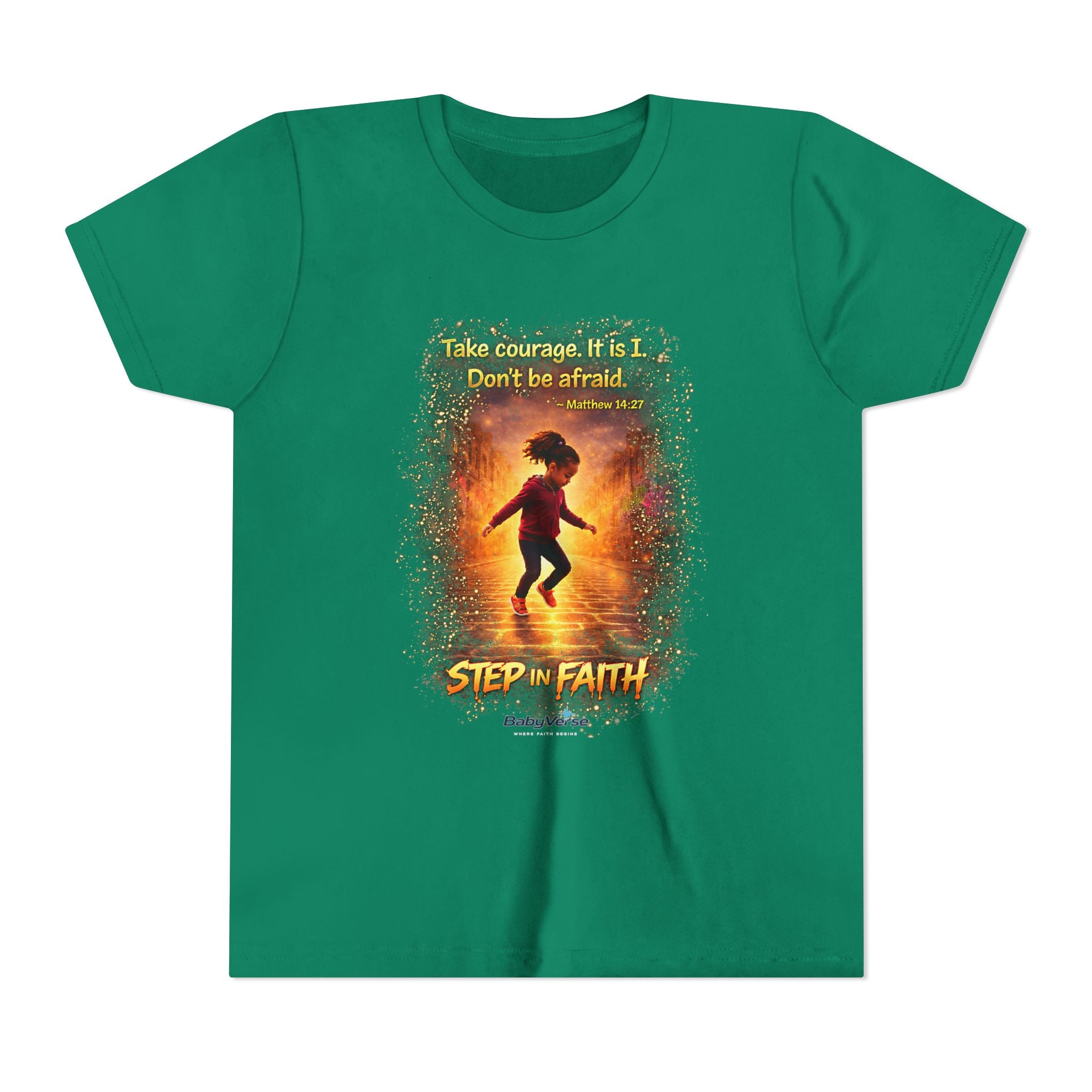 Youth Christian T-Shirt “Step in Faith” | Matthew 14:27 Kids Faith Shirt | Inspirational Bible Verse Youth Tee