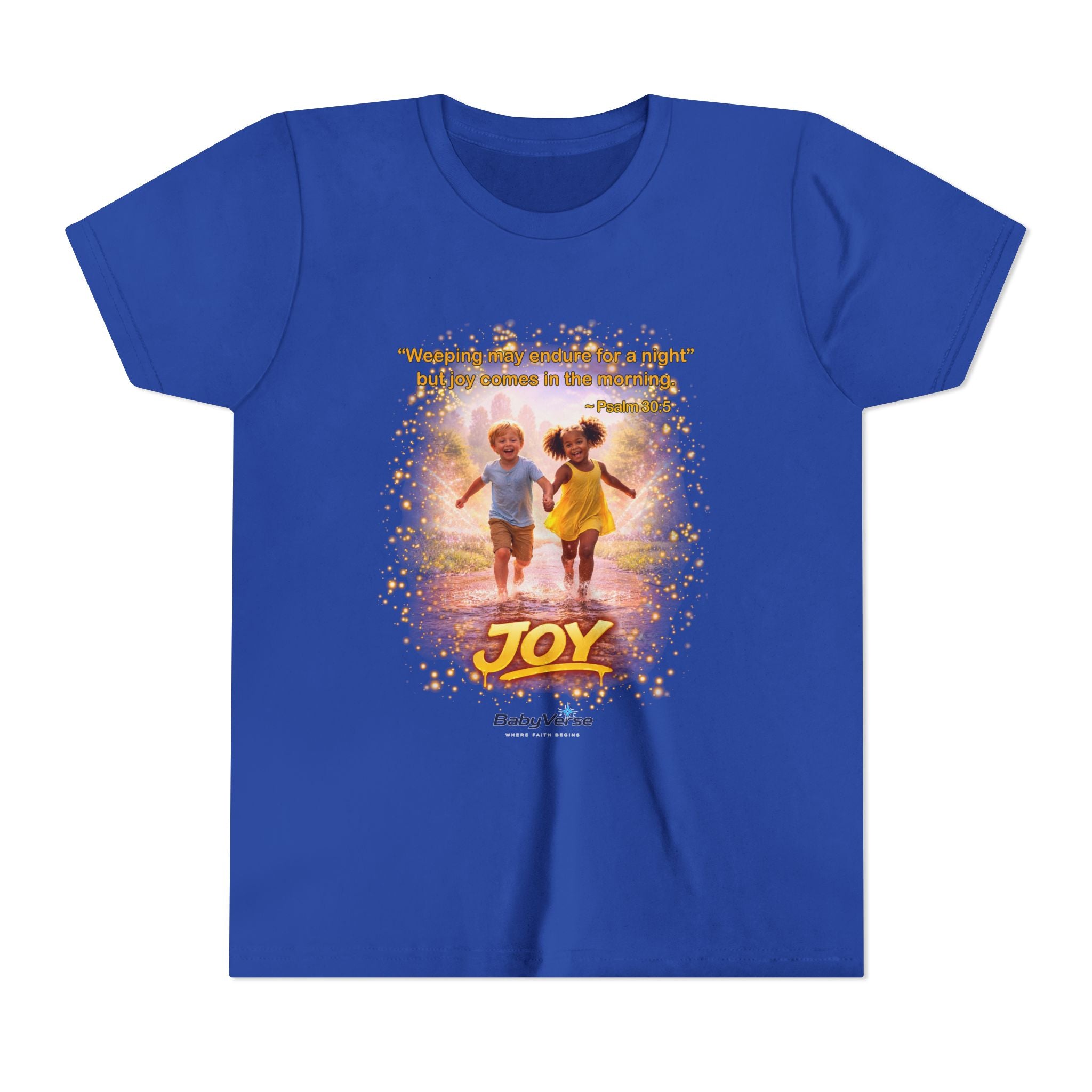 Youth Christian T-Shirt “Joy” | Psalm 30:5 Faith Kids Shirt | Inspirational Bible Verse Youth Tee