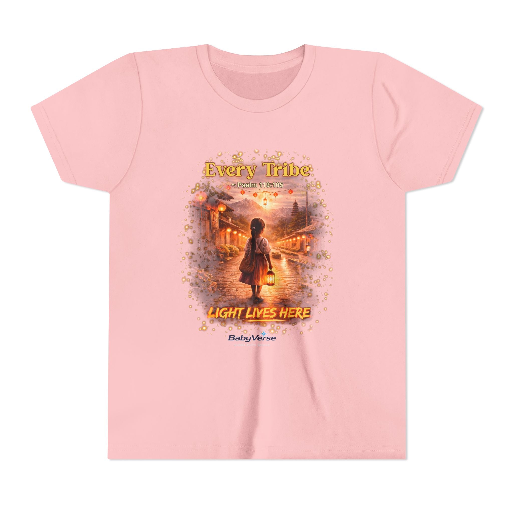 Youth Christian T-Shirt “Light Lives Here” | Psalm 119:105 Faith Kids Shirt | Inspirational Youth Tee