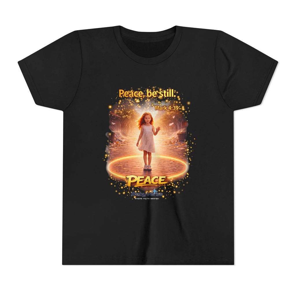 Youth Christian T-Shirt “Peace Be Still” | Mark 4:39 Kids Faith Shirt | Bible Verse Youth Tee
