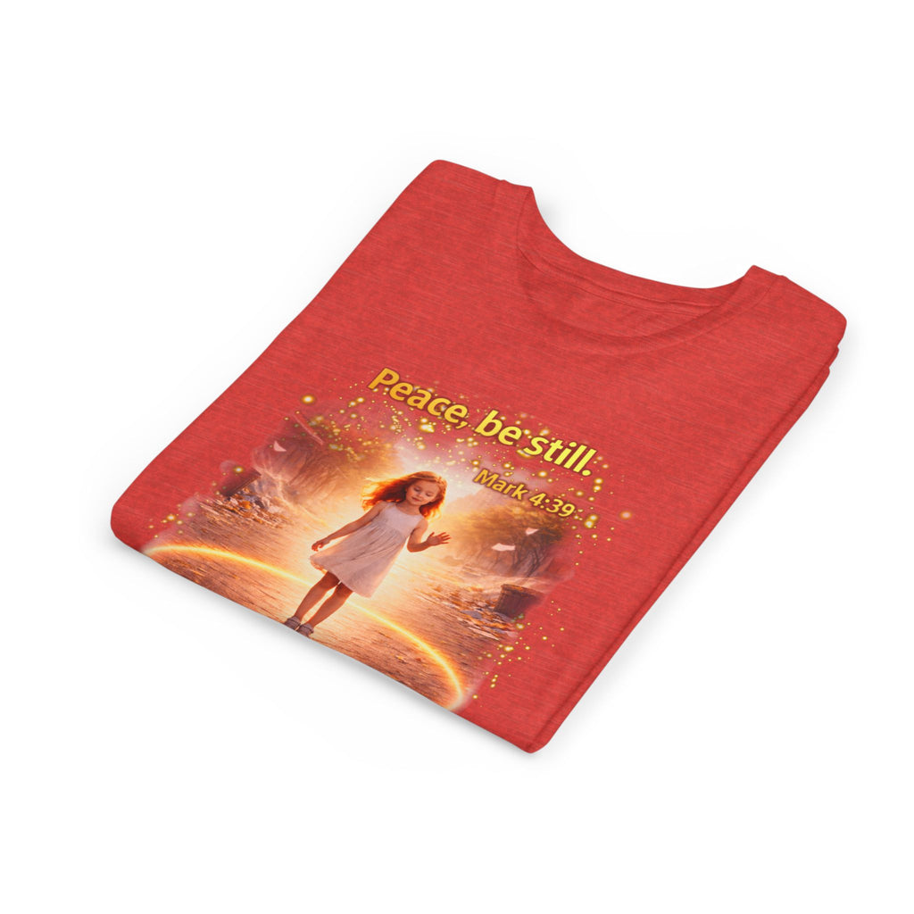 Youth Christian T-Shirt “Peace Be Still” | Mark 4:39 Kids Faith Shirt | Bible Verse Youth Tee