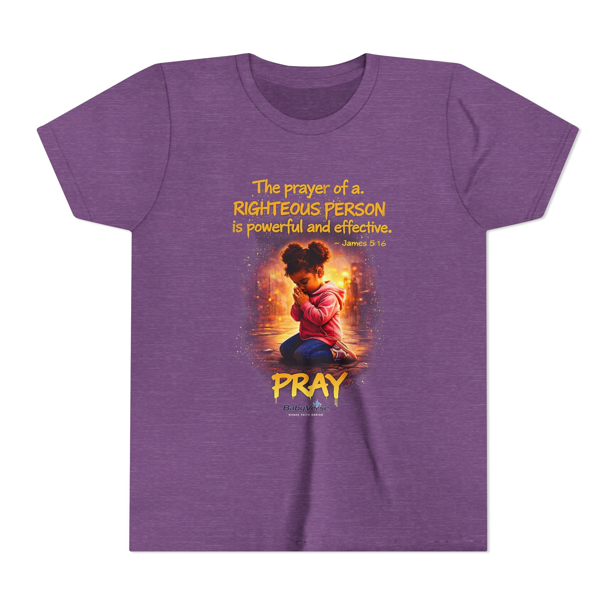 Youth Christian T-Shirt “Pray” | James 5:16 Faith Kids Shirt | Inspirational Youth Tee