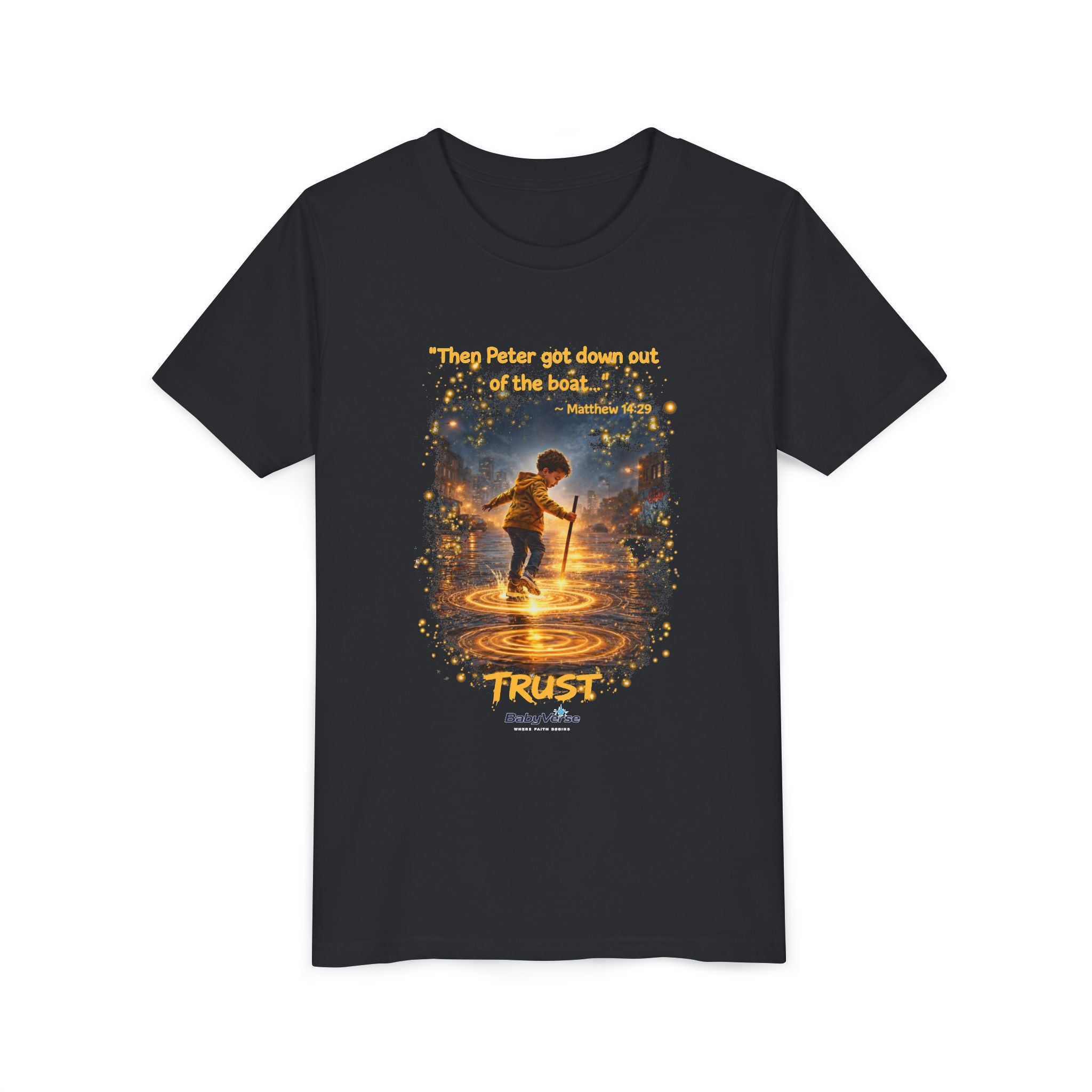 Youth Christian T-Shirt “Trust” | Matthew 14:29 Faith Kids Shirt | Inspirational Youth Tee