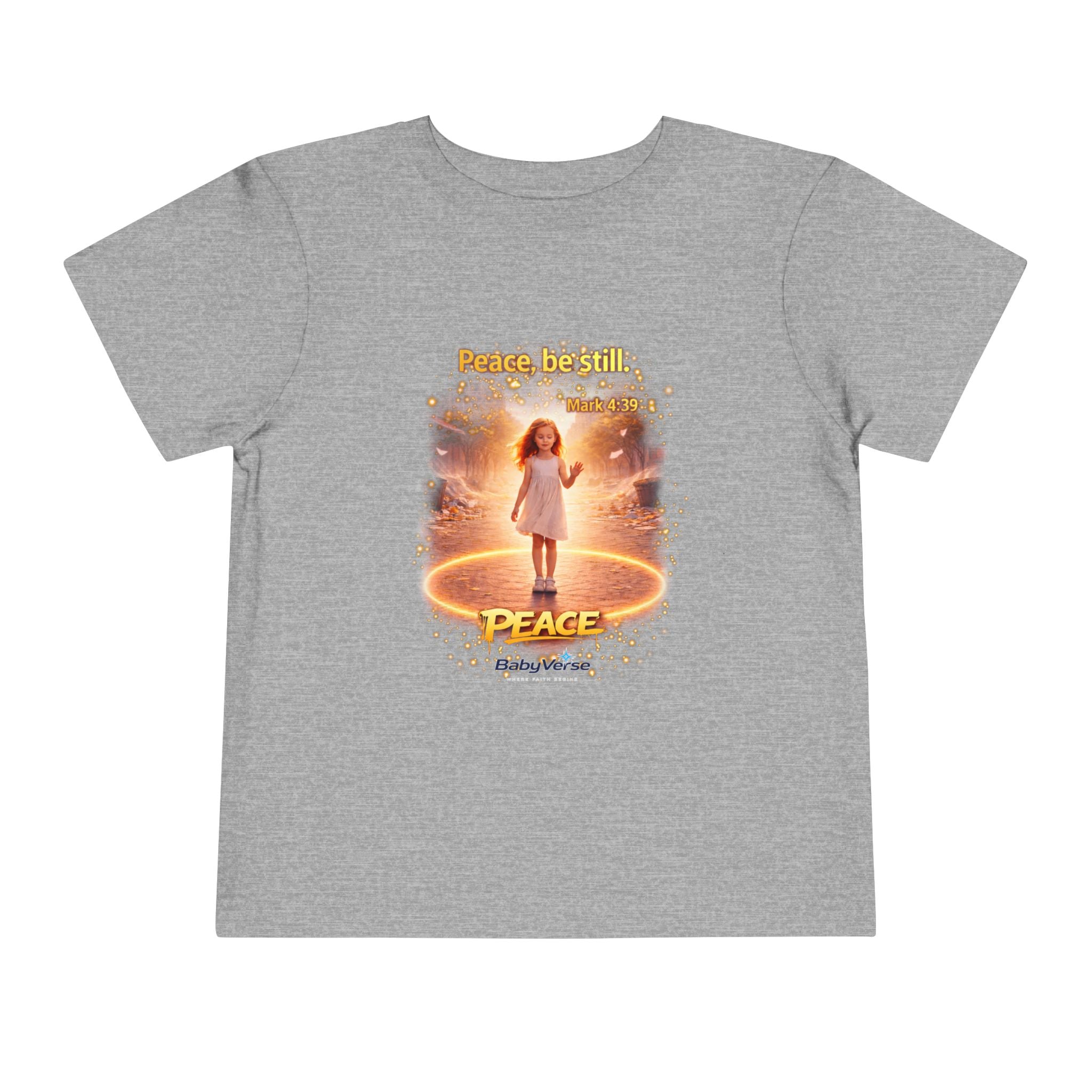 Toddler Tee — “Peace, Be Still” Inspirational Christian Tee | Mark 4:39 Bible Verse Faith Shirt for Kids