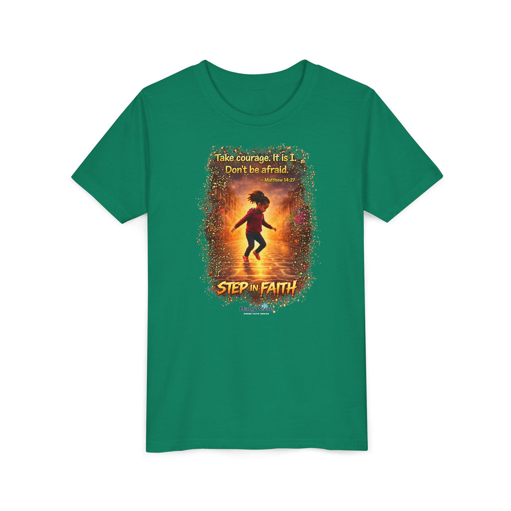 Youth Tee - 'Step Out in Faith' Inspirational Kids Christian Graphic Shirt