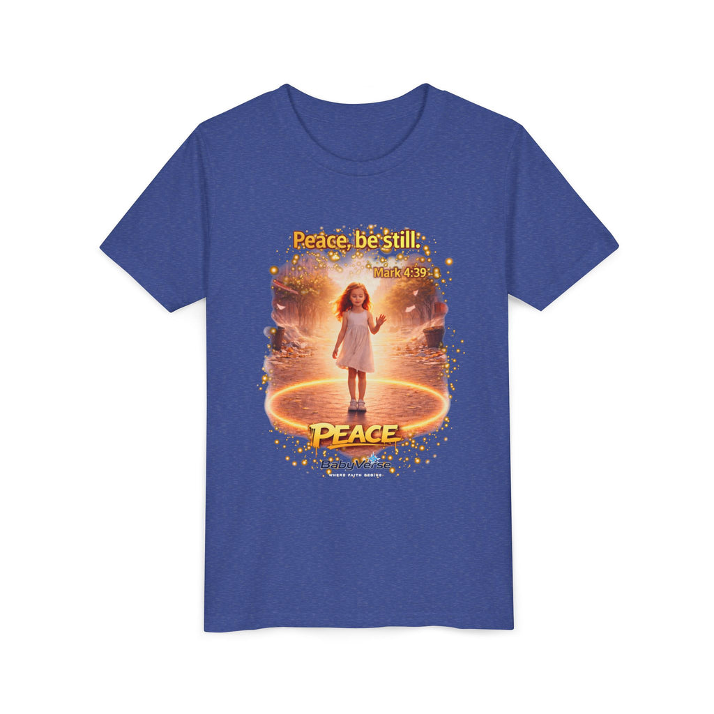 Youth Christian T-Shirt “Peace Be Still” | Mark 4:39 Kids Faith Shirt | Bible Verse Youth Tee