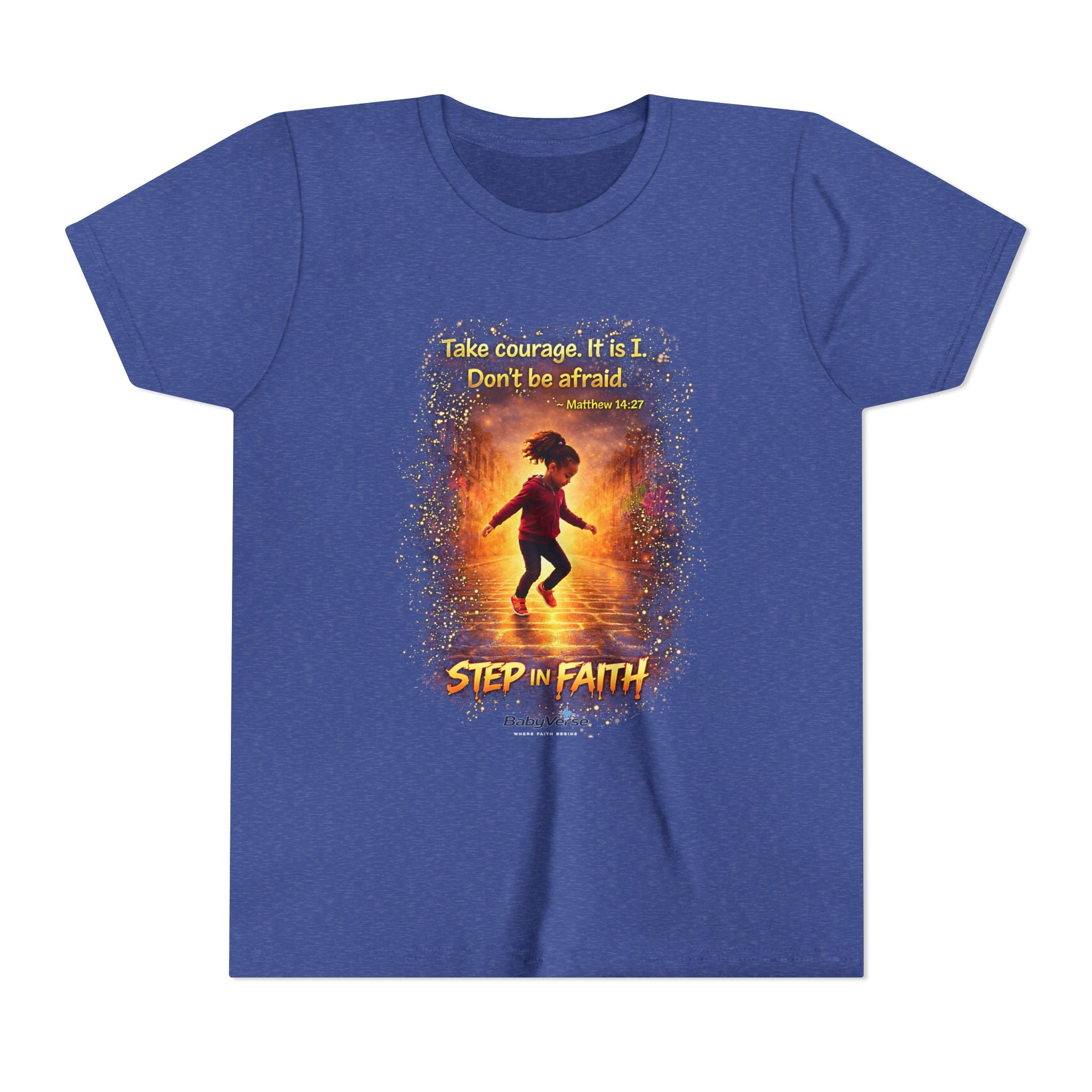 Youth Christian T-Shirt “Step in Faith” | Matthew 14:27 Kids Faith Shirt | Inspirational Bible Verse Youth Tee
