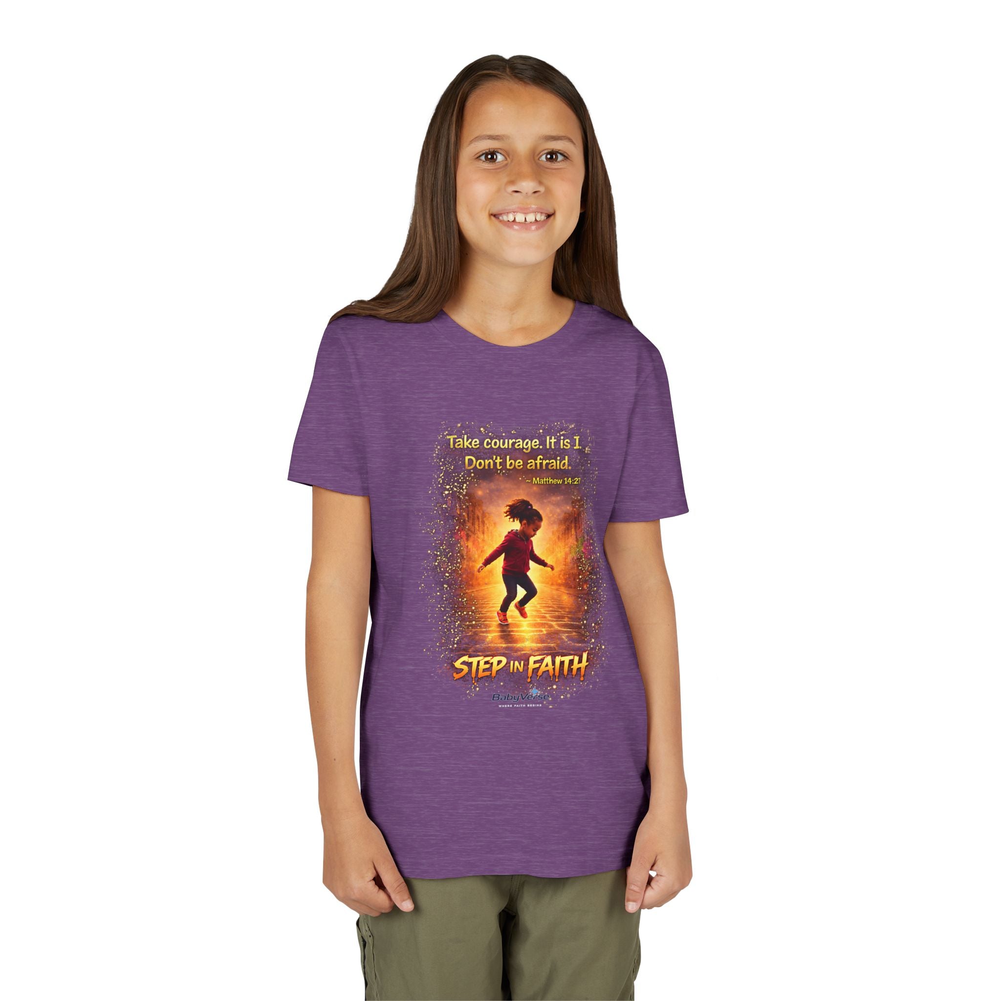 Youth Christian T-Shirt “Step in Faith” | Matthew 14:27 Kids Faith Shirt | Inspirational Bible Verse Youth Tee