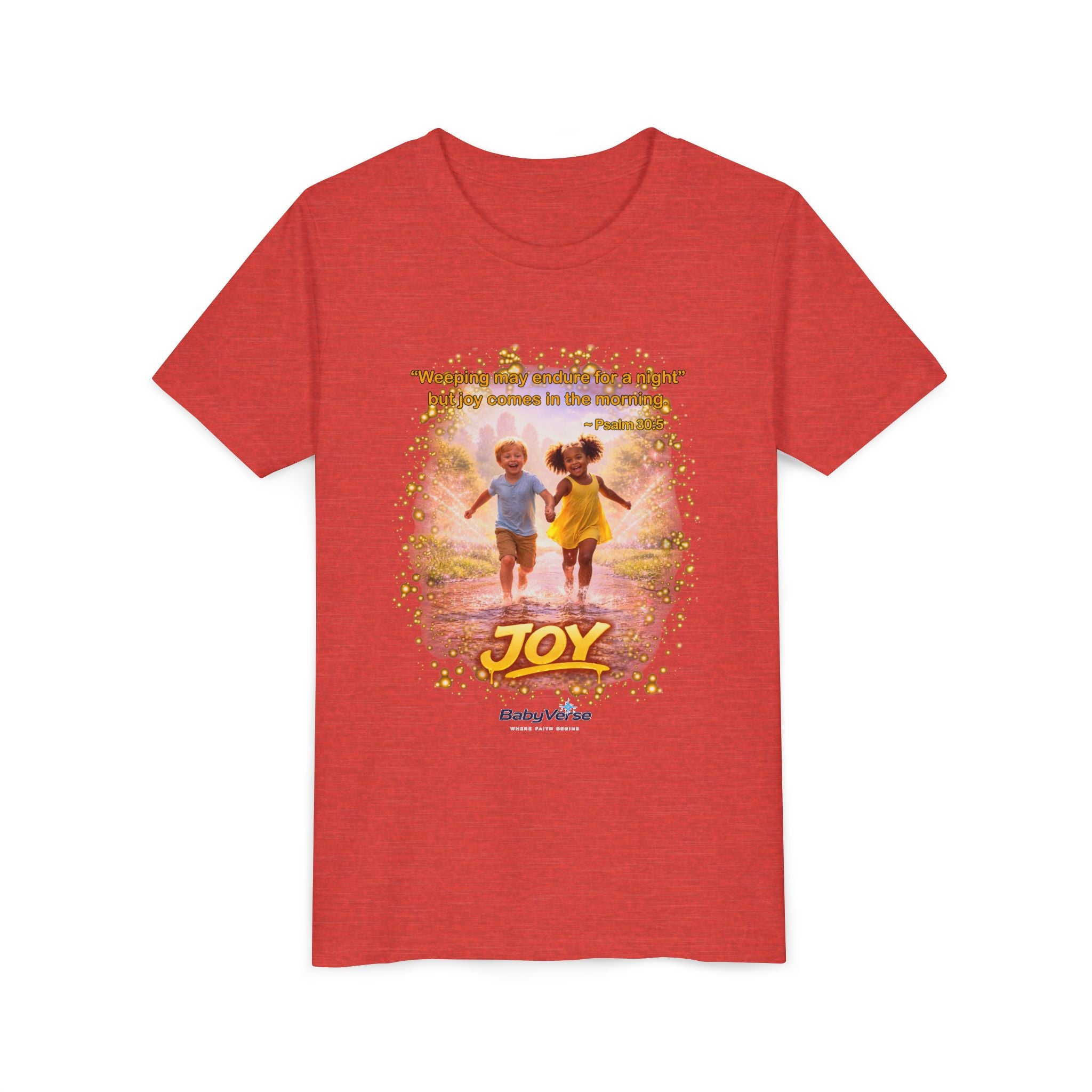 Youth Christian T-Shirt “Joy” | Psalm 30:5 Faith Kids Shirt | Inspirational Bible Verse Youth Tee