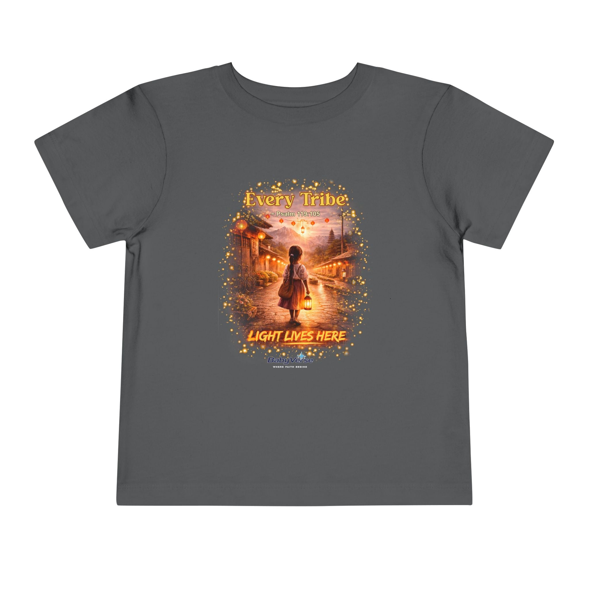 Toddler Tee — “Light Lives Here” Inspirational Christian Tee | Psalm 119:105 Faith Shirt for Kids