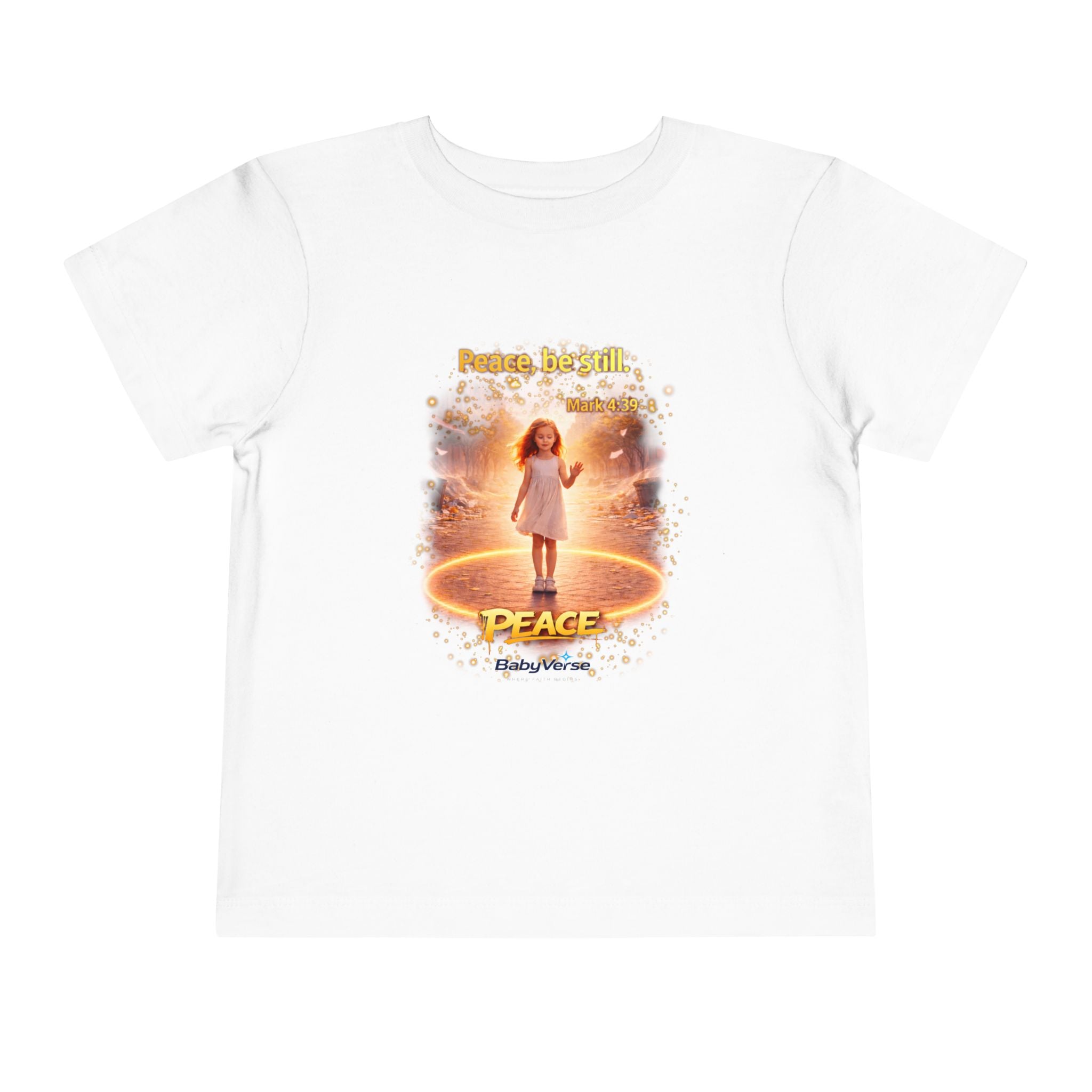 Toddler Tee — “Peace, Be Still” Inspirational Christian Tee | Mark 4:39 Bible Verse Faith Shirt for Kids