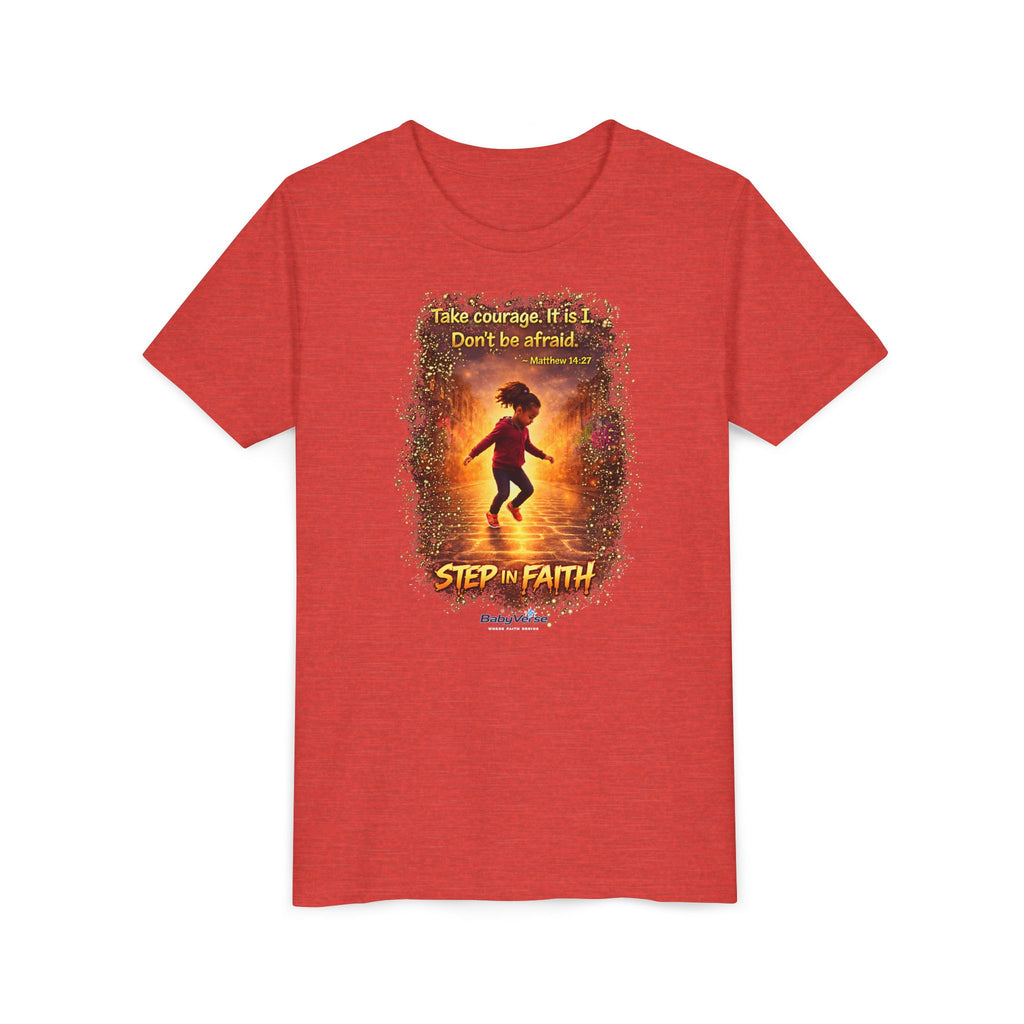 Youth Tee - 'Step Out in Faith' Inspirational Kids Christian Graphic Shirt