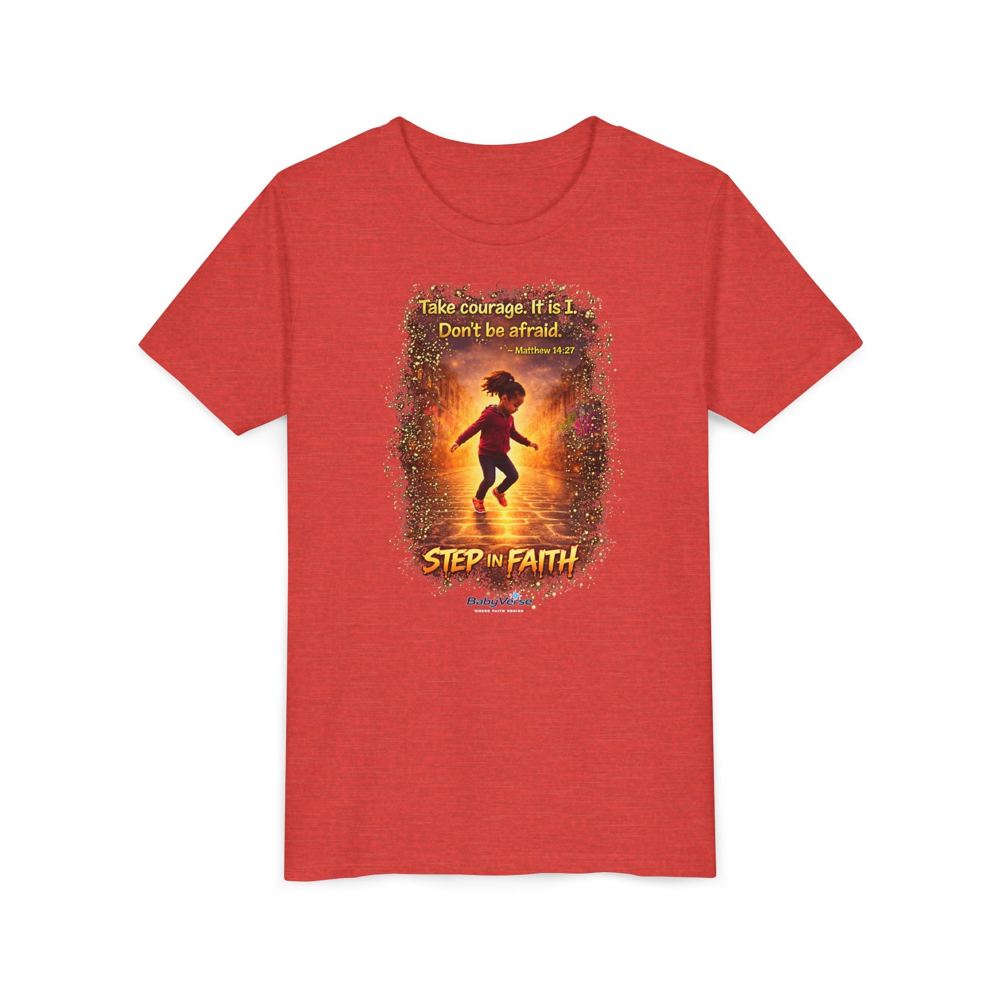 Youth Tee - 'Step Out in Faith' Inspirational Kids Christian Graphic Shirt