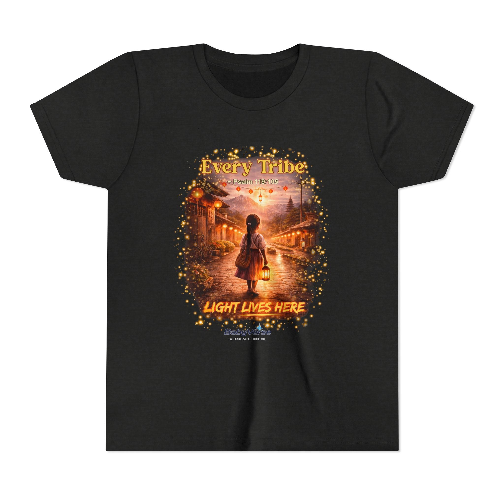 Youth Christian T-Shirt “Light Lives Here” | Psalm 119:105 Faith Kids Shirt | Inspirational Youth Tee