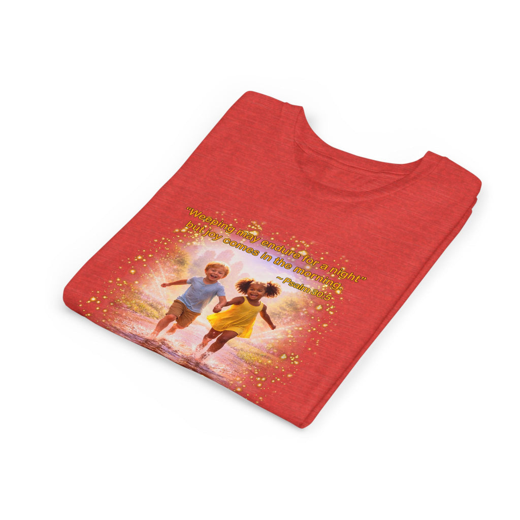 Youth Christian T-Shirt “Joy” | Psalm 30:5 Faith Kids Shirt | Inspirational Bible Verse Youth Tee
