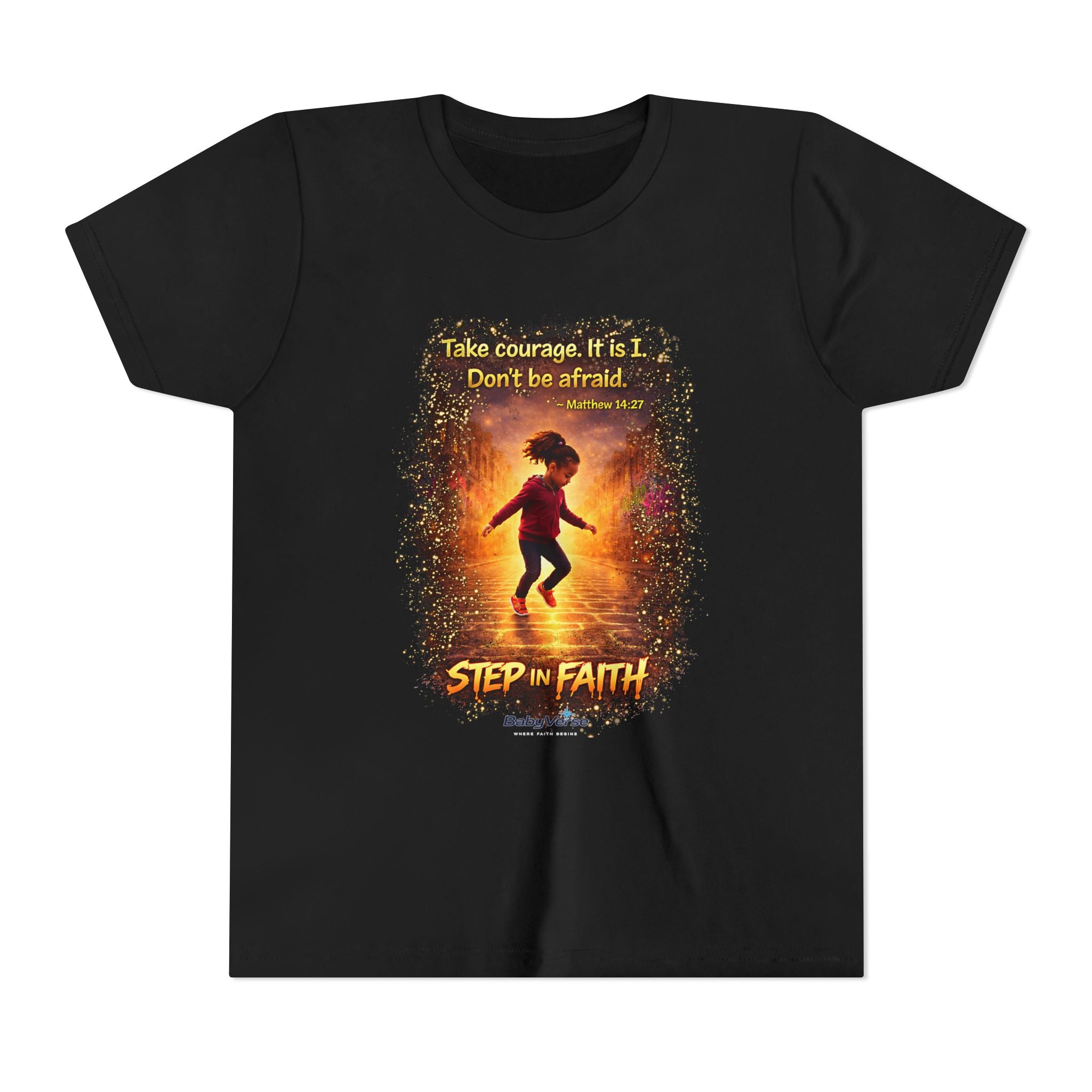 Youth Christian T-Shirt “Step in Faith” | Matthew 14:27 Kids Faith Shirt | Inspirational Bible Verse Youth Tee