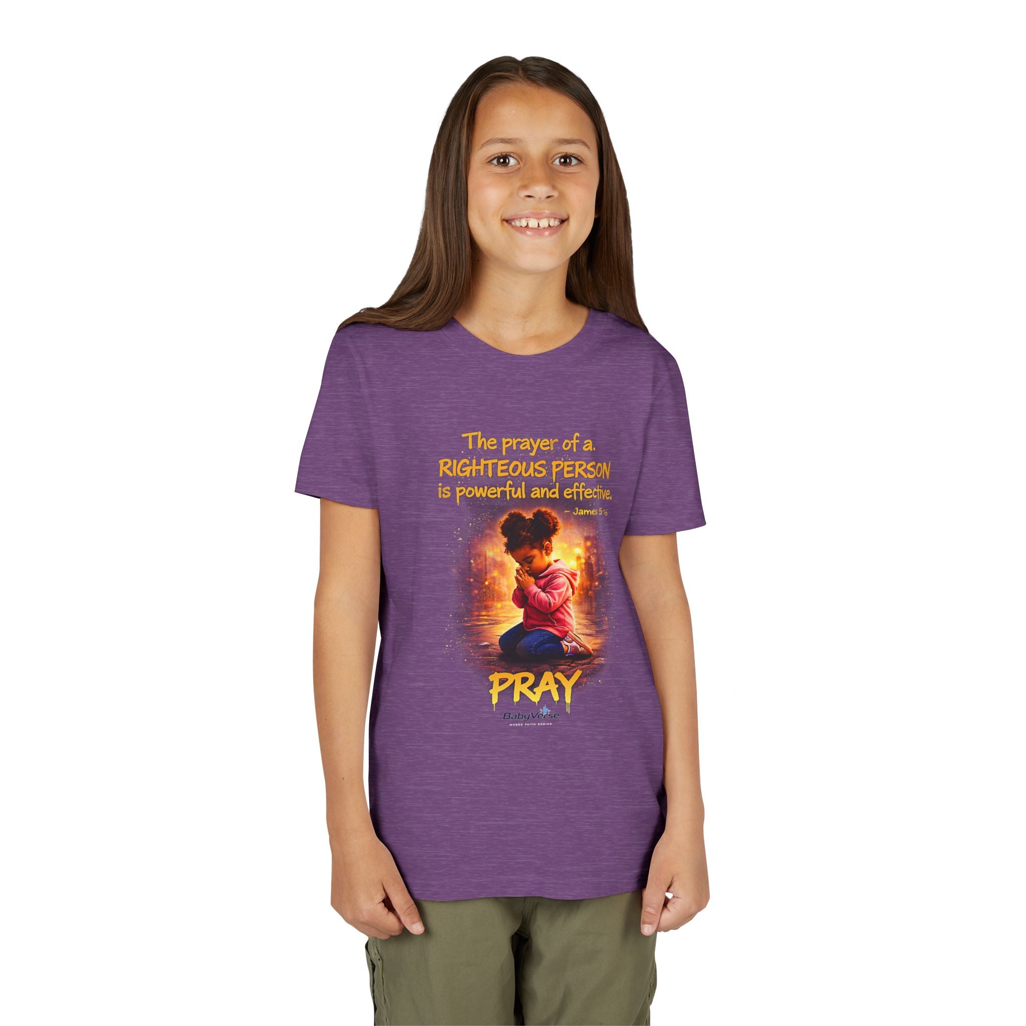 Youth Christian T-Shirt “Pray” | James 5:16 Faith Kids Shirt | Inspirational Youth Tee