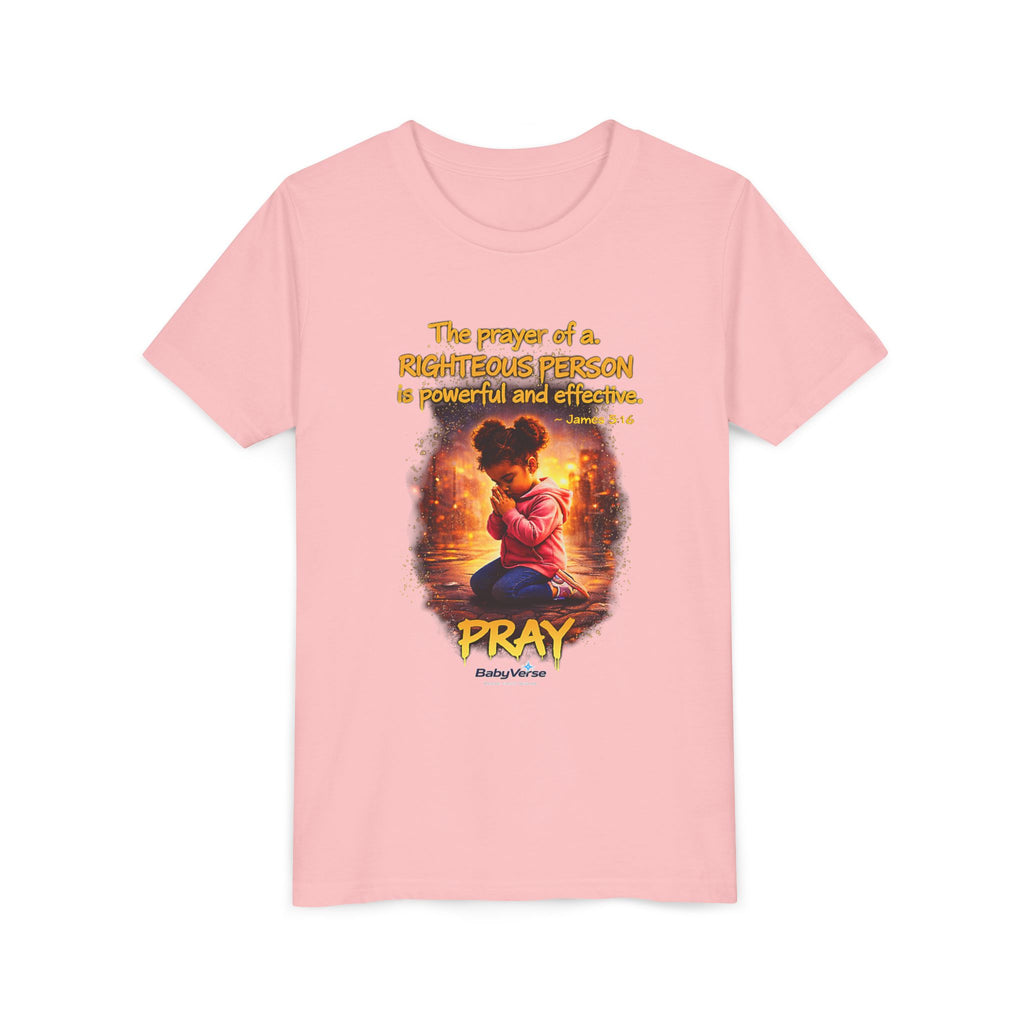 Youth Christian T-Shirt “Pray” | James 5:16 Faith Kids Shirt | Inspirational Youth Tee