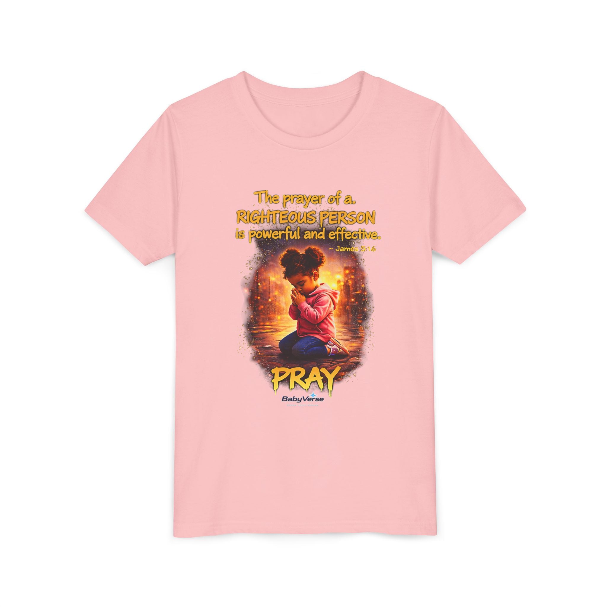 Youth Christian T-Shirt “Pray” | James 5:16 Faith Kids Shirt | Inspirational Youth Tee