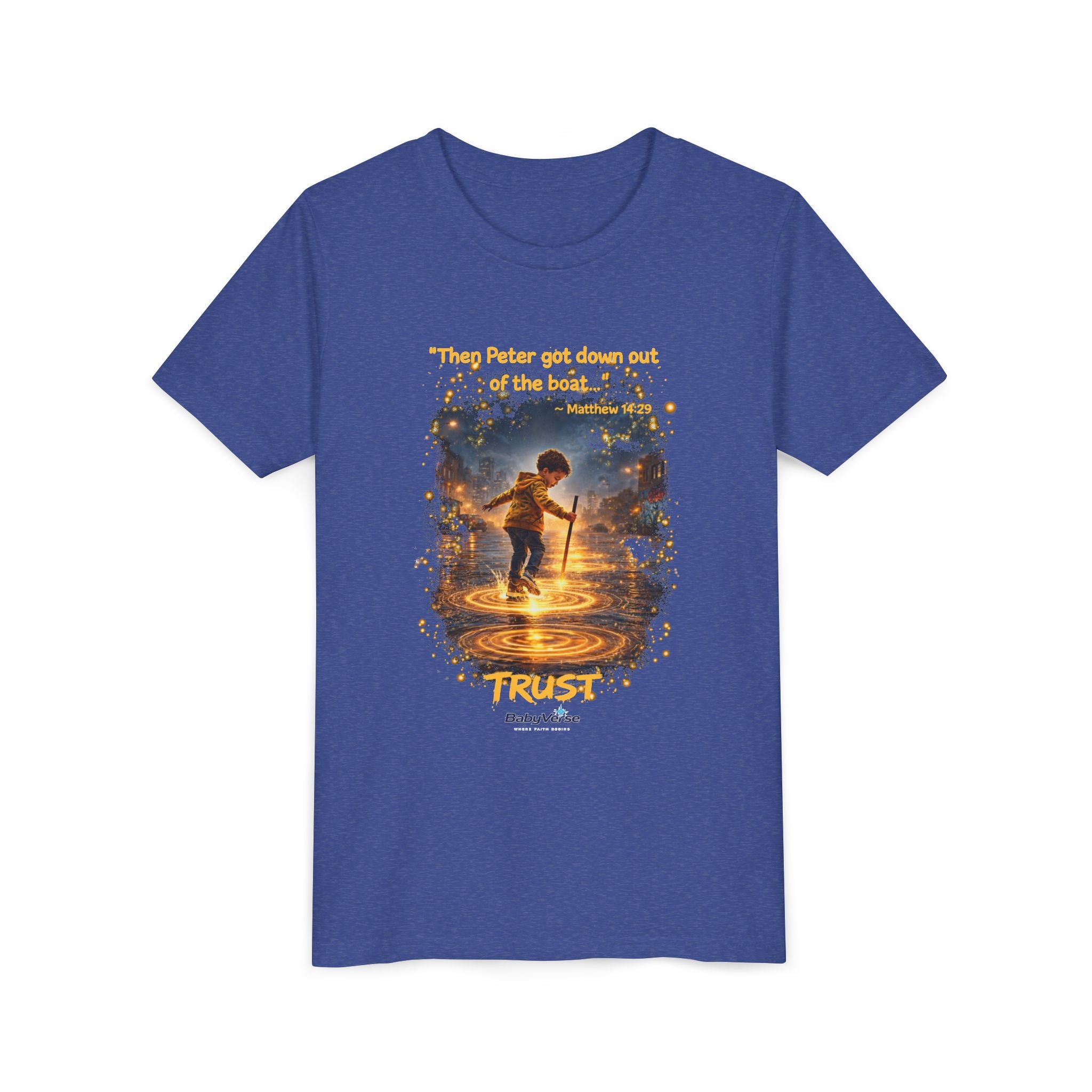Youth Christian T-Shirt “Trust” | Matthew 14:29 Faith Kids Shirt | Inspirational Youth Tee