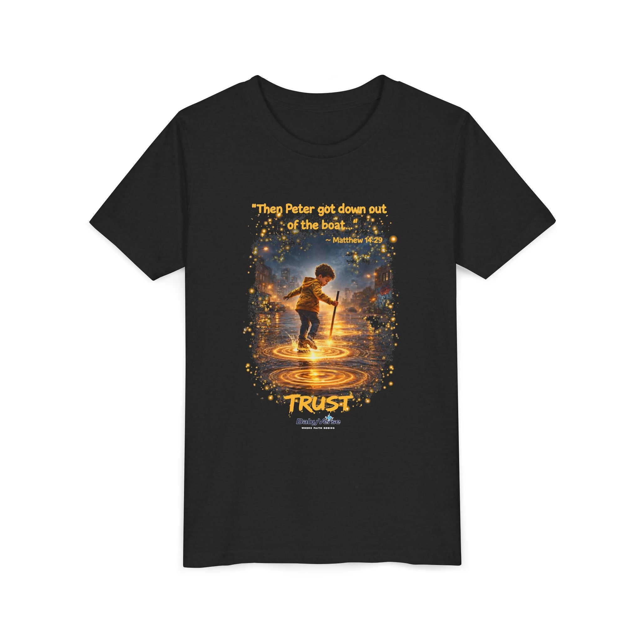 Youth Christian T-Shirt “Trust” | Matthew 14:29 Faith Kids Shirt | Inspirational Youth Tee