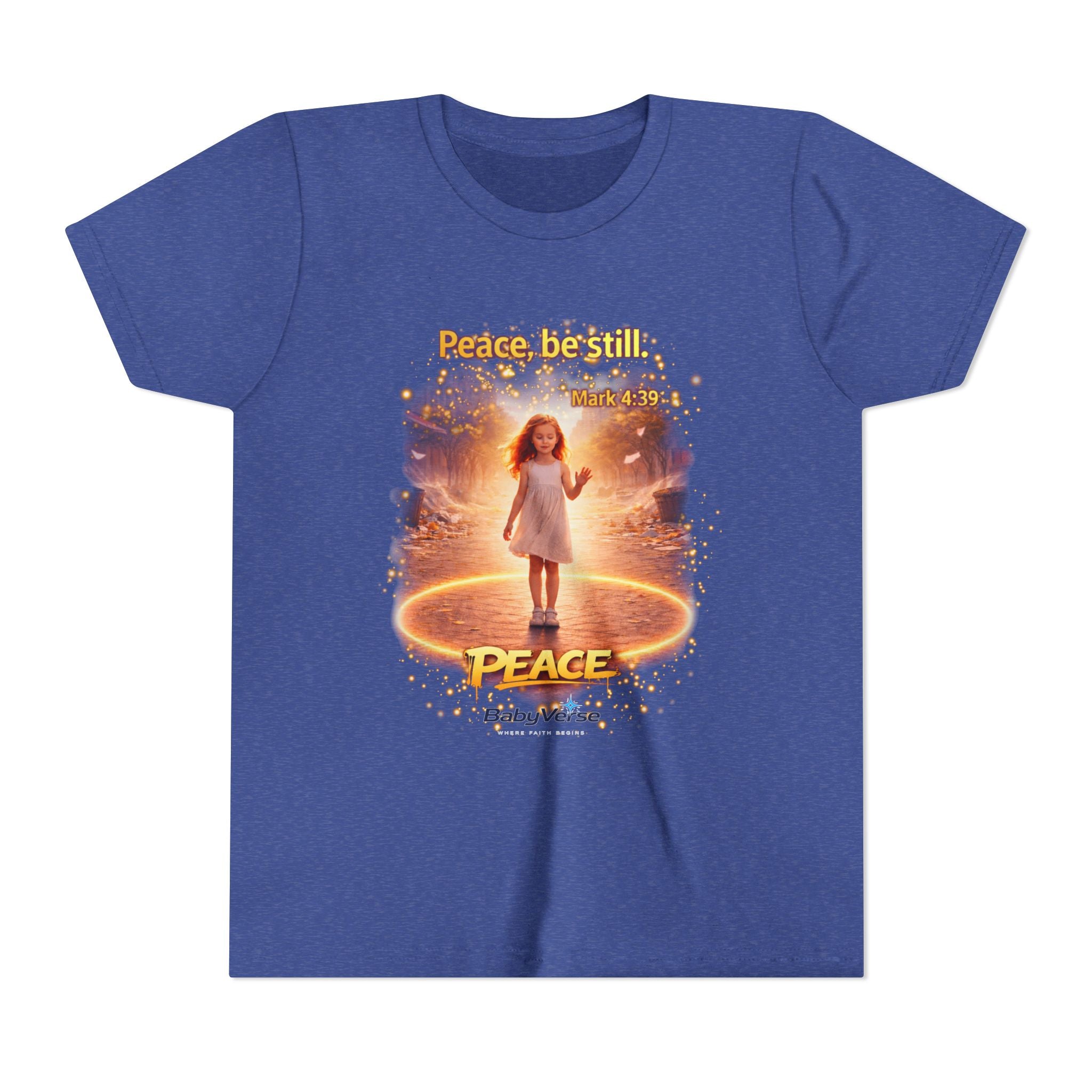 Youth Christian T-Shirt “Peace Be Still” | Mark 4:39 Kids Faith Shirt | Bible Verse Youth Tee