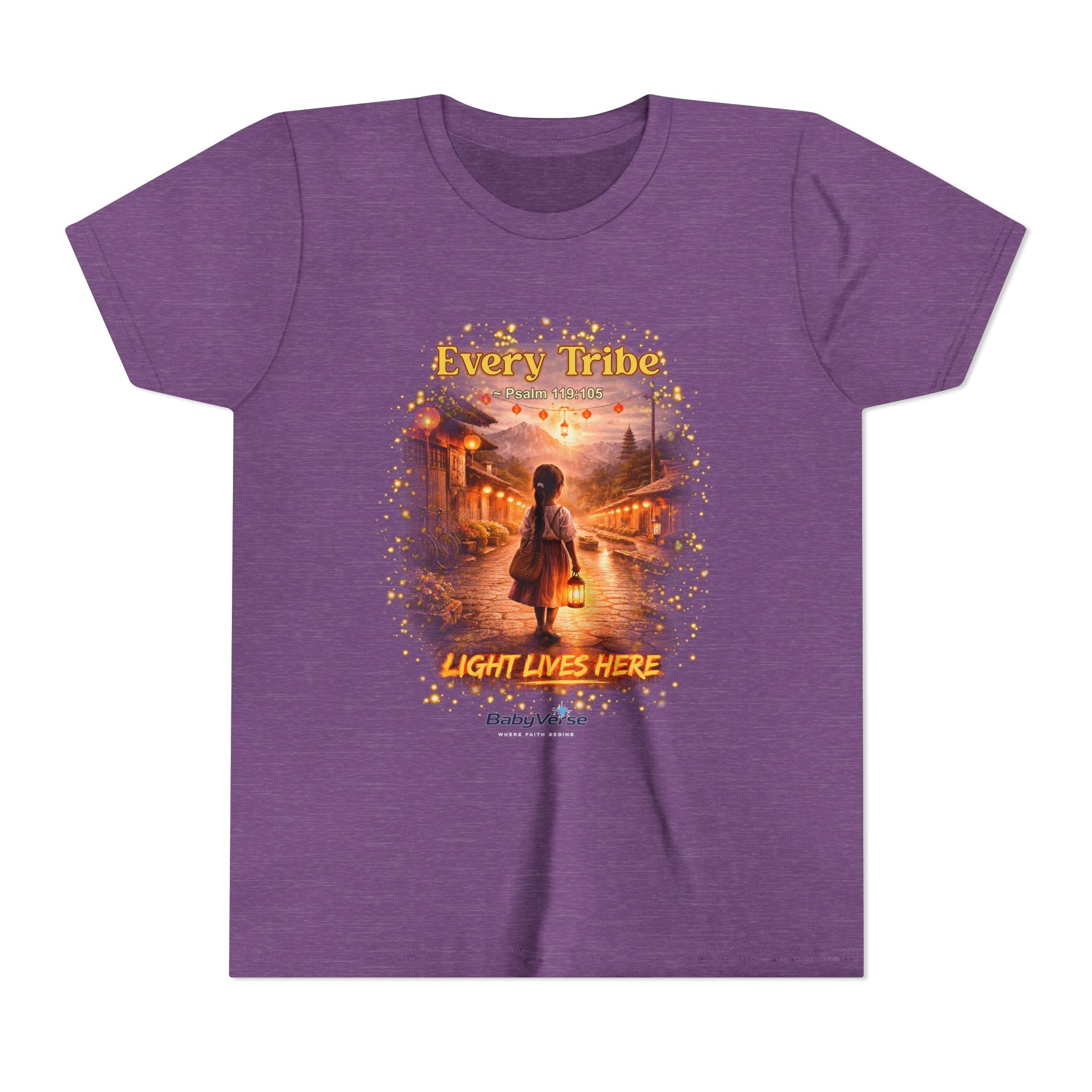 Youth Christian T-Shirt “Light Lives Here” | Psalm 119:105 Faith Kids Shirt | Inspirational Youth Tee