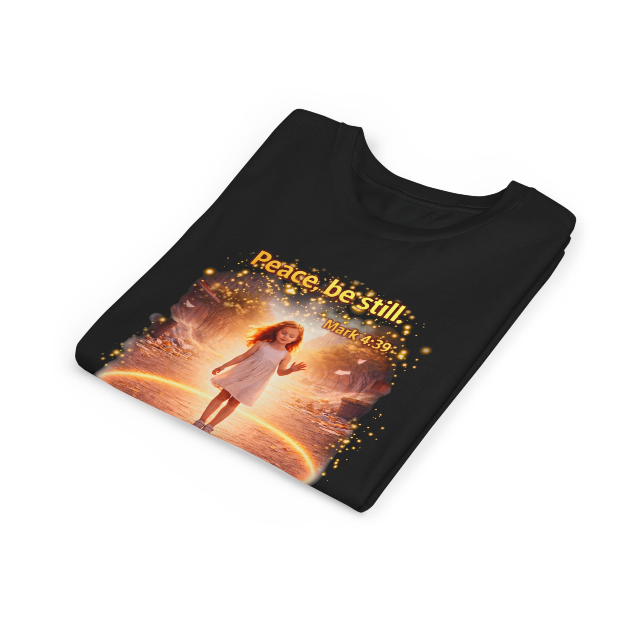 Youth Christian T-Shirt “Peace Be Still” | Mark 4:39 Kids Faith Shirt | Bible Verse Youth Tee