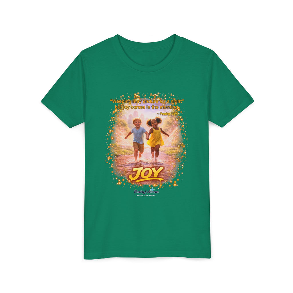 Youth Christian T-Shirt “Joy” | Psalm 30:5 Faith Kids Shirt | Inspirational Bible Verse Youth Tee