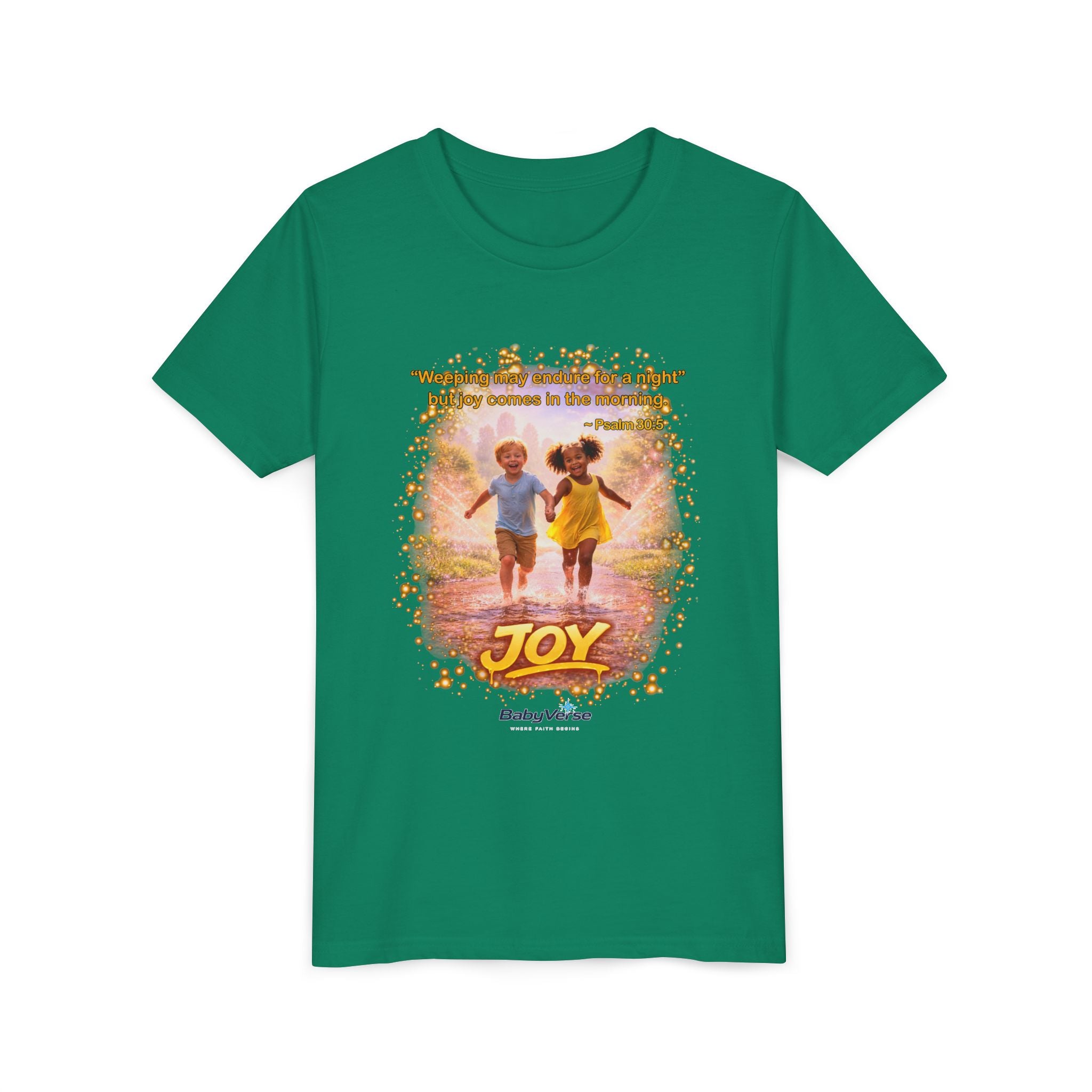 Youth Christian T-Shirt “Joy” | Psalm 30:5 Faith Kids Shirt | Inspirational Bible Verse Youth Tee